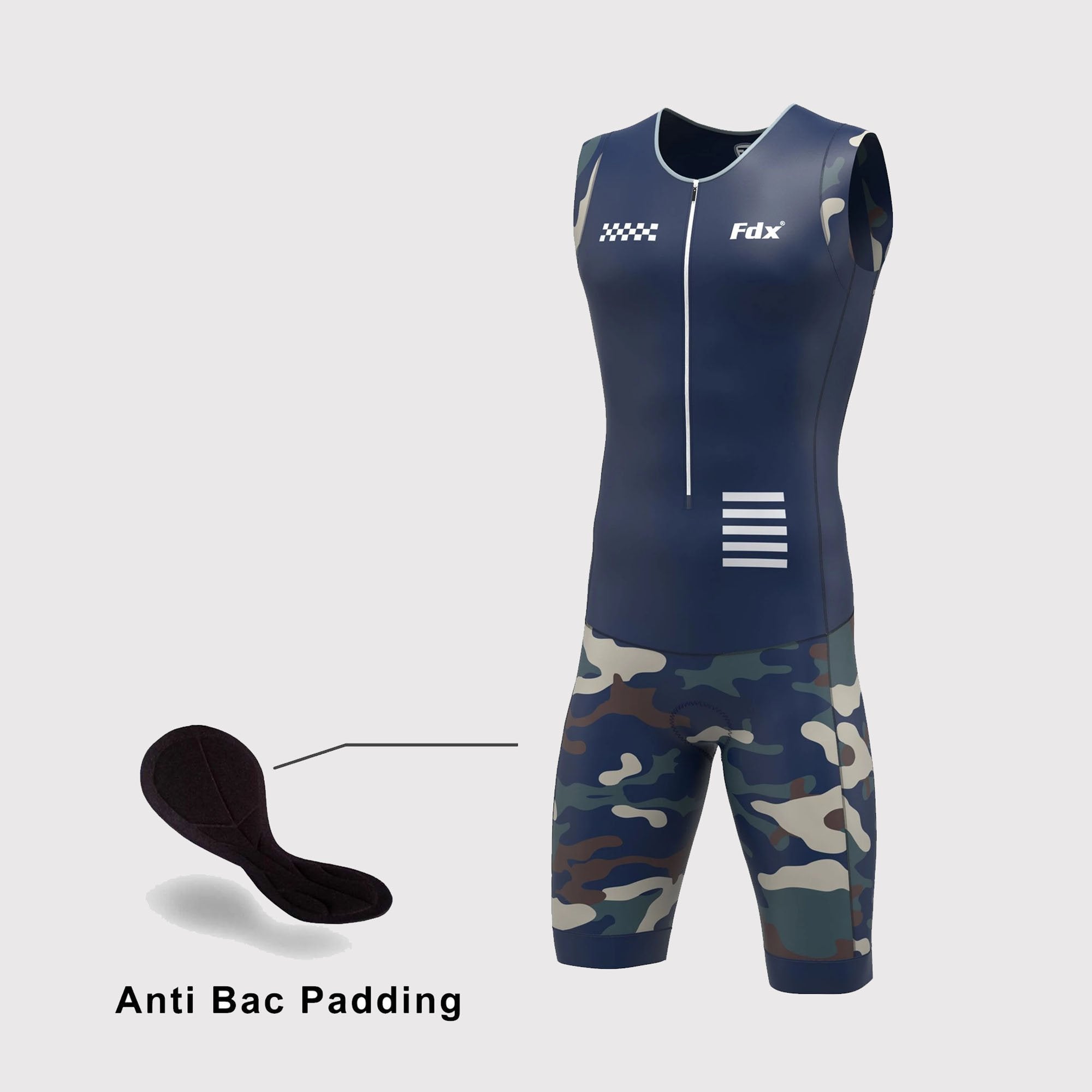 Fdx Camouflage Navy Blue Men's Padded Triathlon Suit