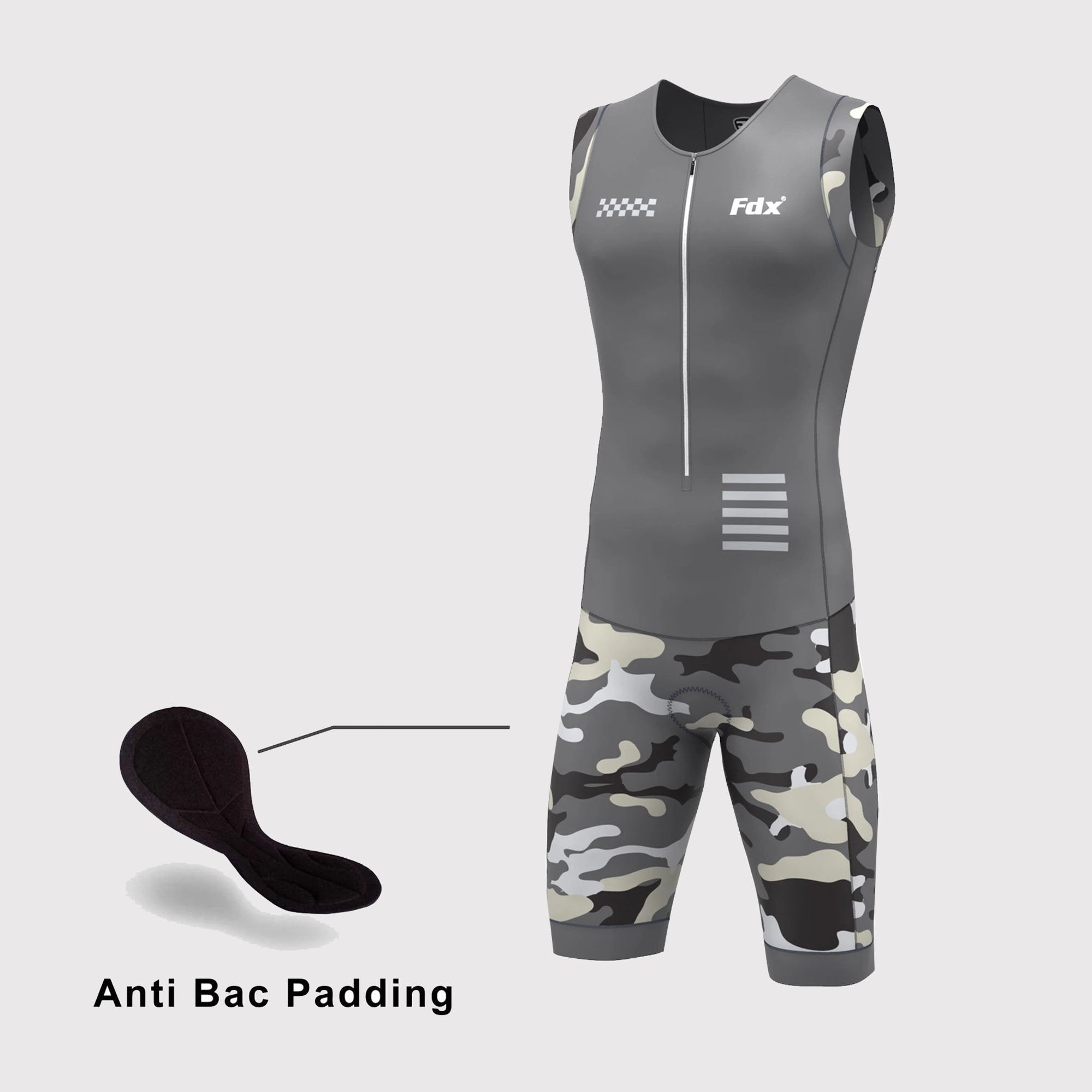 Fdx Camouflage Grey Men's Padded Triathlon Suit