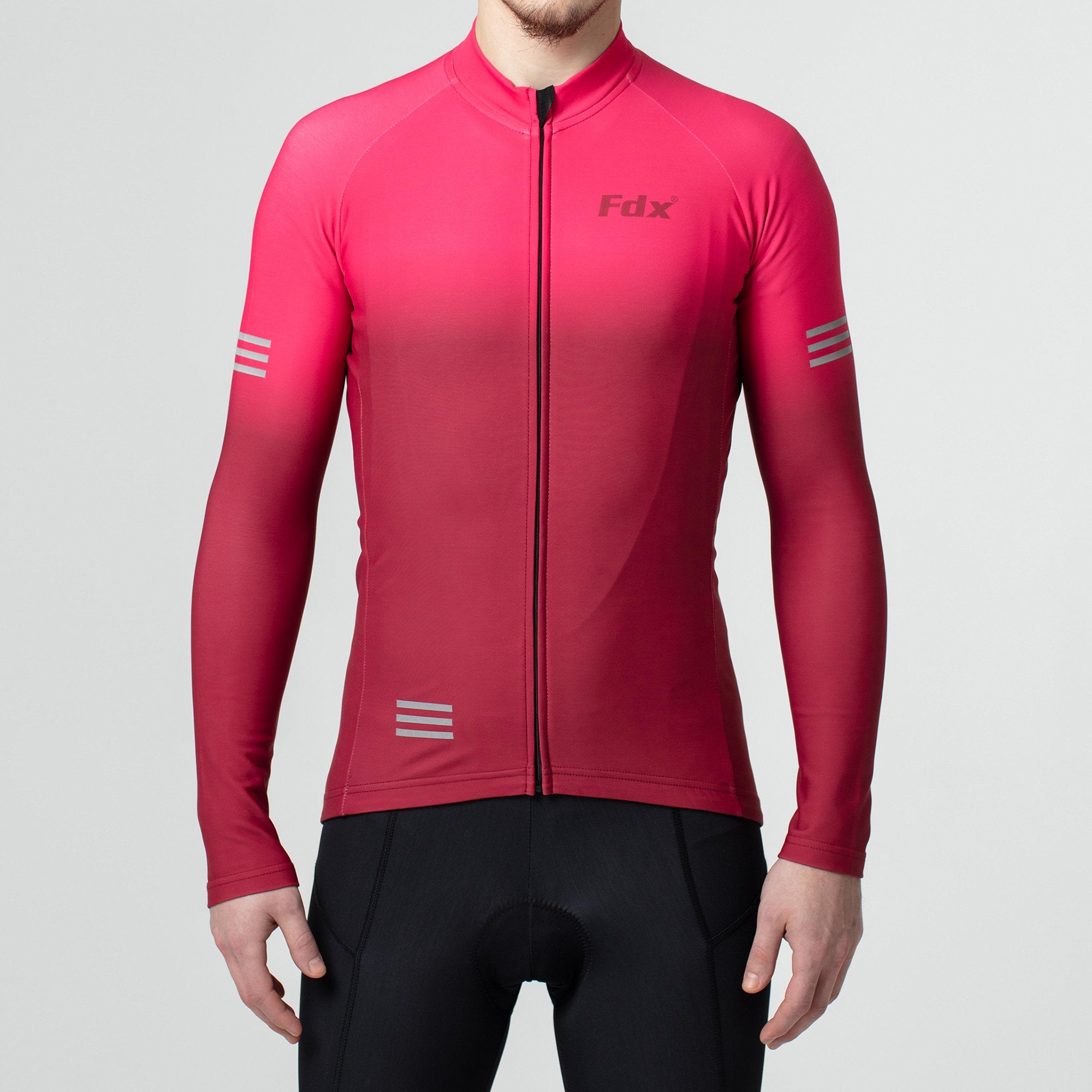 Fdx Men's Set Duo Thermal Roubaix Long Sleeve Cycling Jersey & Bib Tights - Pink / Maroon