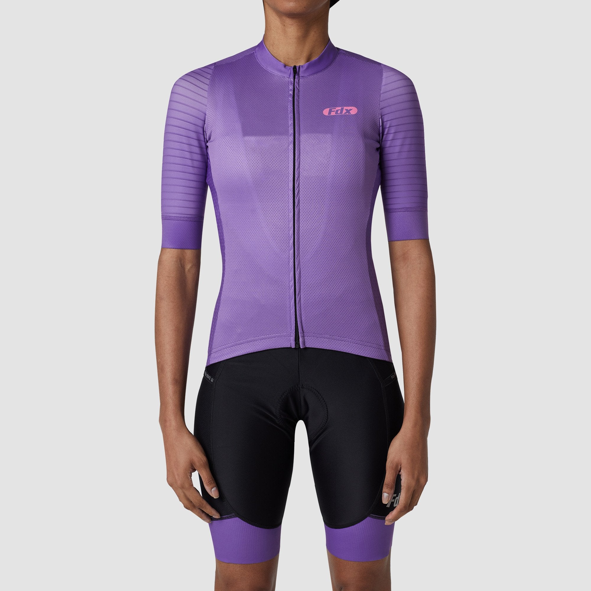 Fdx Women's Set Essential Purple Short Sleeve Cycling Jersey & Cargo Bib Shorts