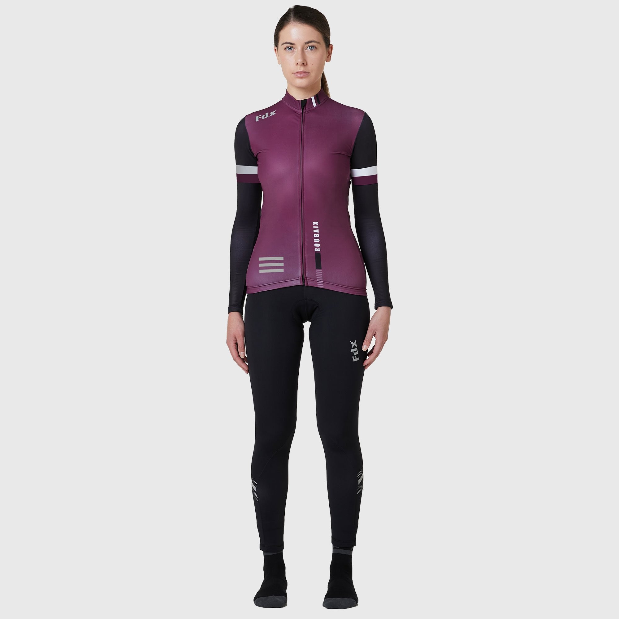 Fdx Women's Set Limited Edition Thermal Roubaix Long Sleeve Cycling Jersey & Bib Tights - Purple