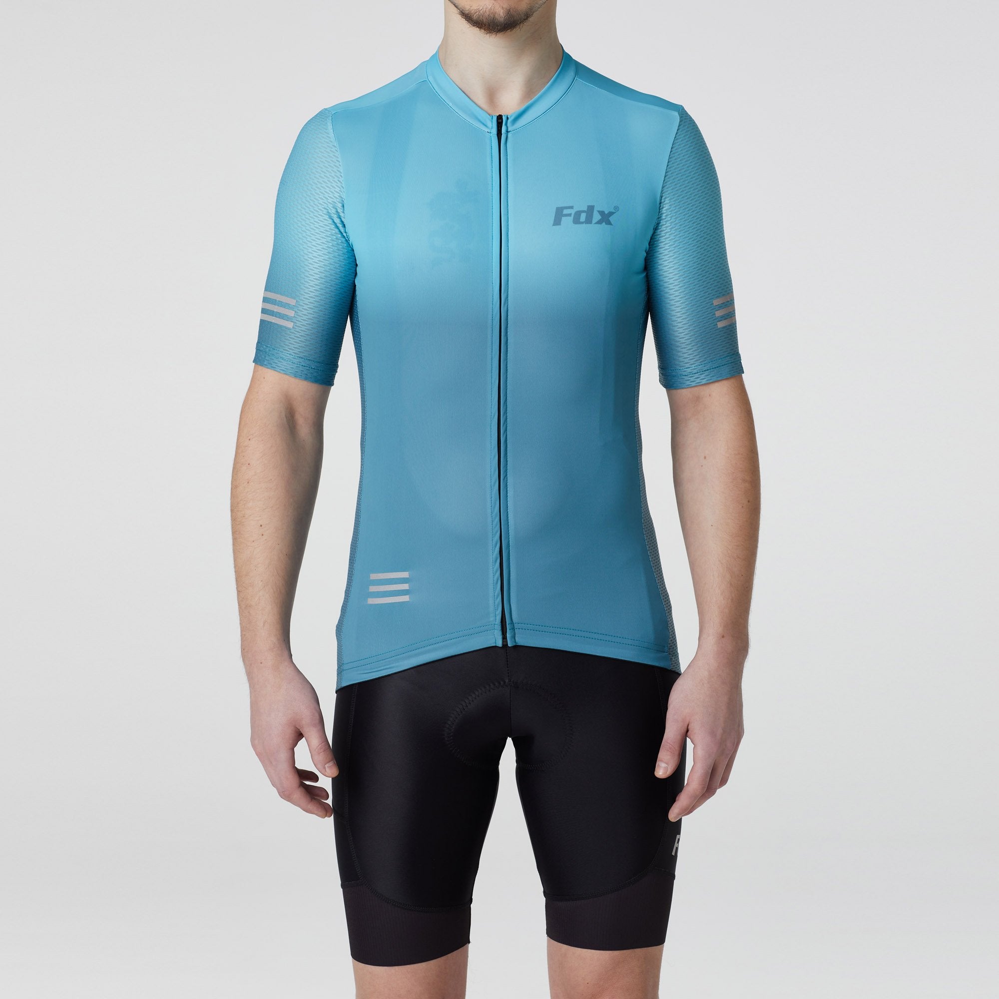 Fdx Men's Set Duo Blue Short Sleeve Summer Cycling Jersey & Cargo Bib Shorts
