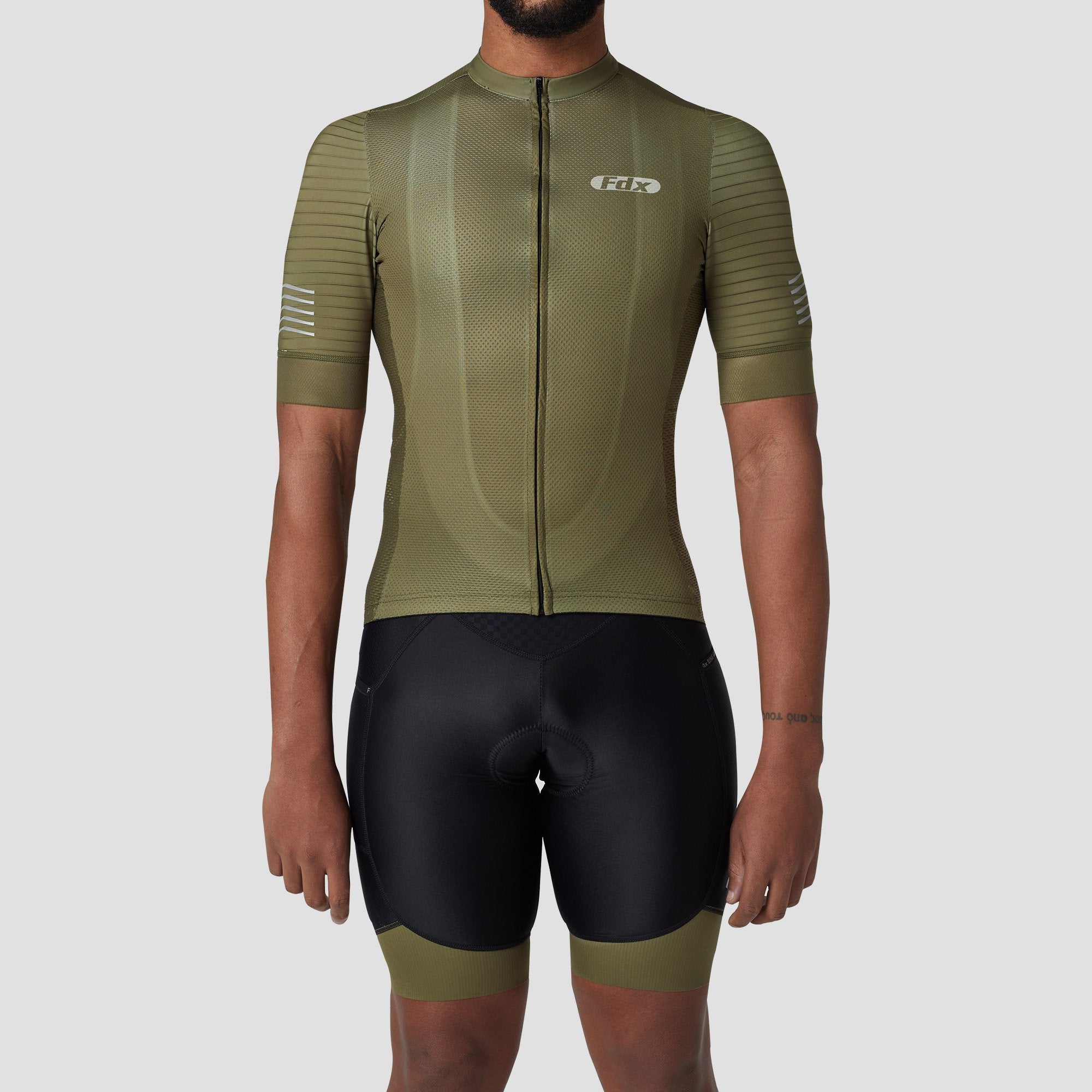 Fdx Men's Set Essential Green Short Sleeve Summer Cycling Jersey & Cargo Bib Shorts