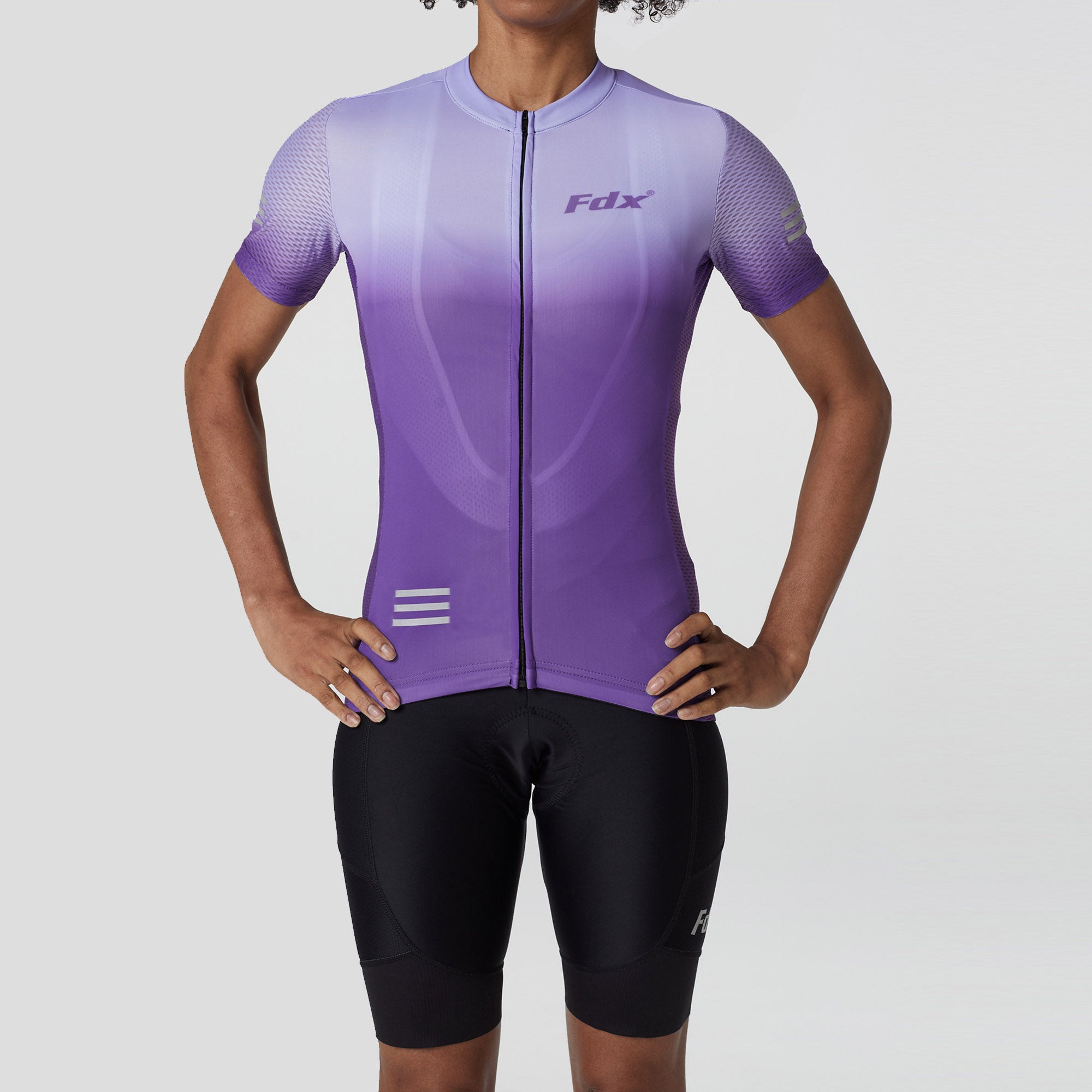 Fdx Women's Set Duo Purple Short Sleeve Cycling Jersey & Cargo Bib Shorts