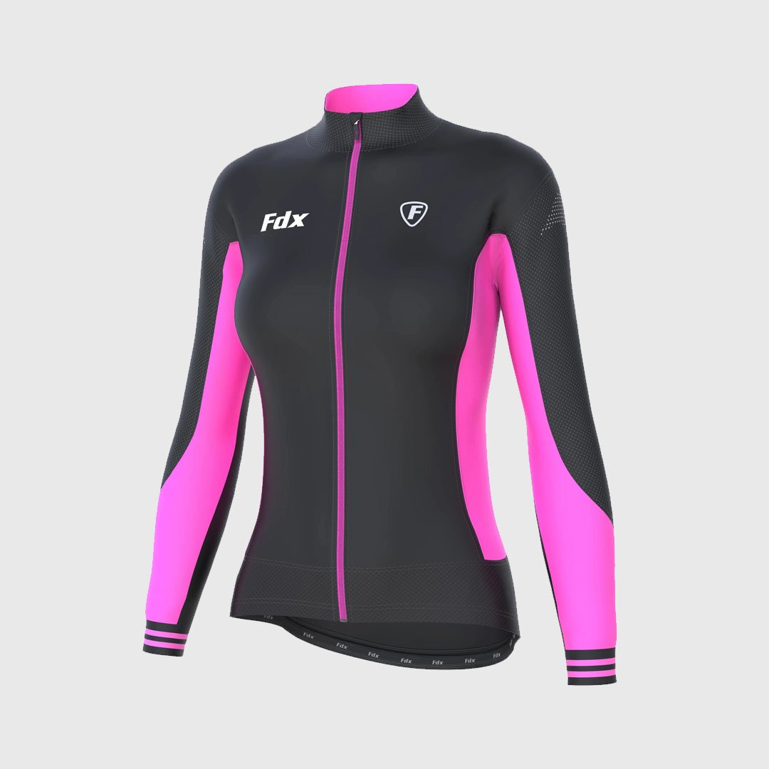 Fdx Women's Set Thermodream Thermal Long Sleeve Cycling Jersey & Bib Tights - Pink