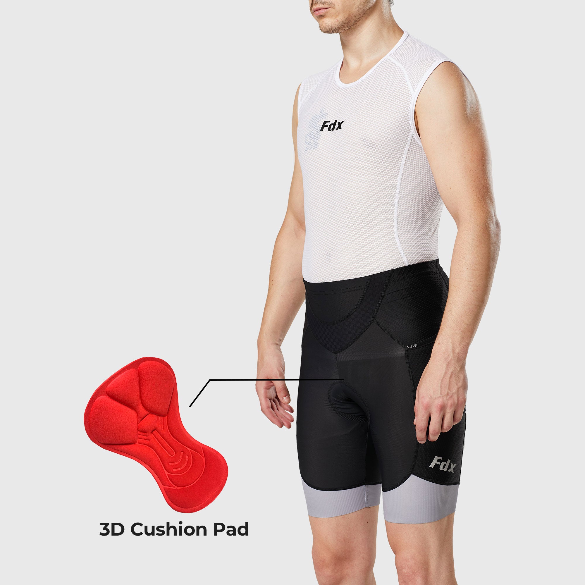 Fdx Essential Grey Men's Padded Cycling Shorts with Pockets