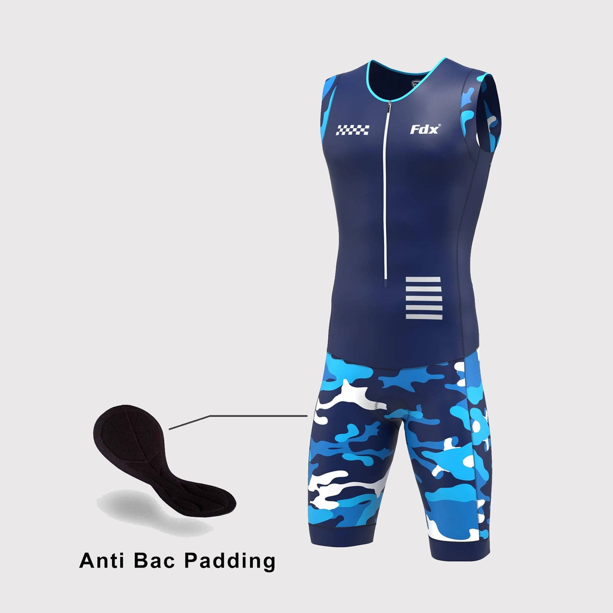 Fdx Camouflage Blue Men's Padded Triathlon Suit