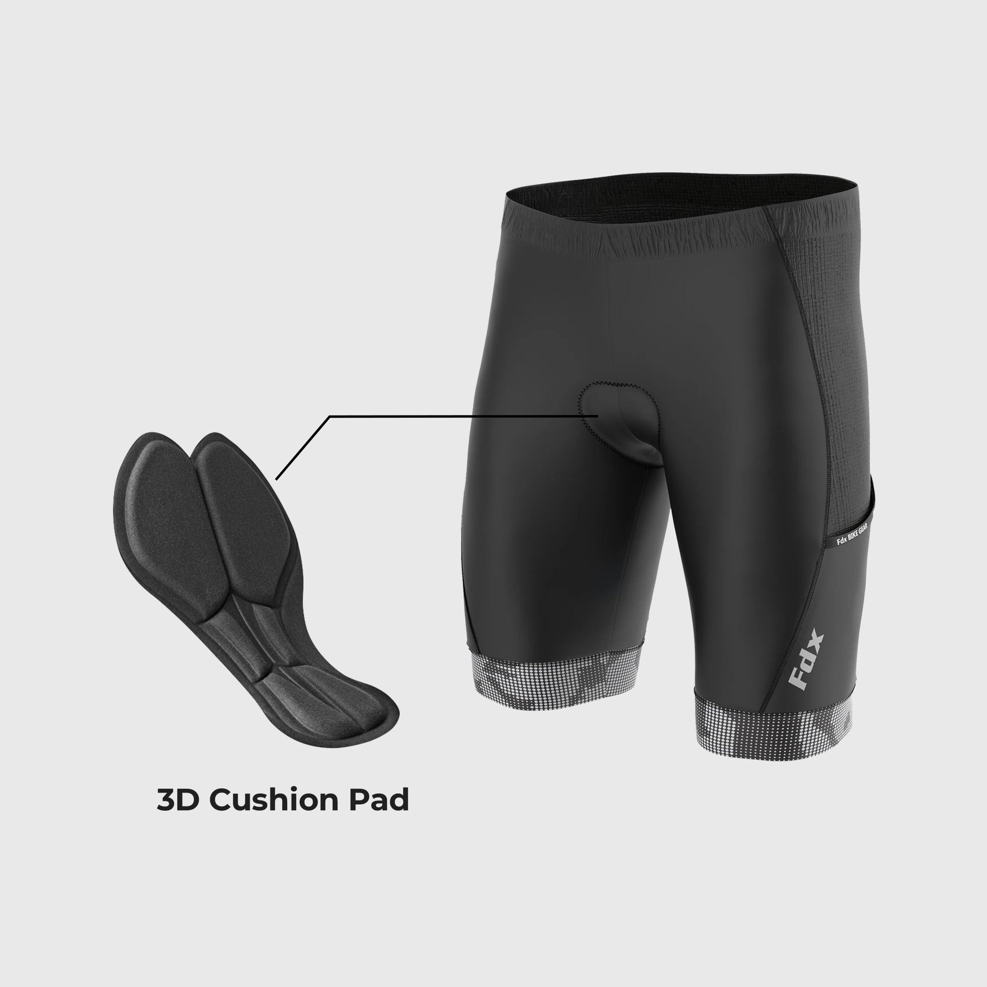 Fdx All Day Grey Men's  Padded Summer Cycling Shorts