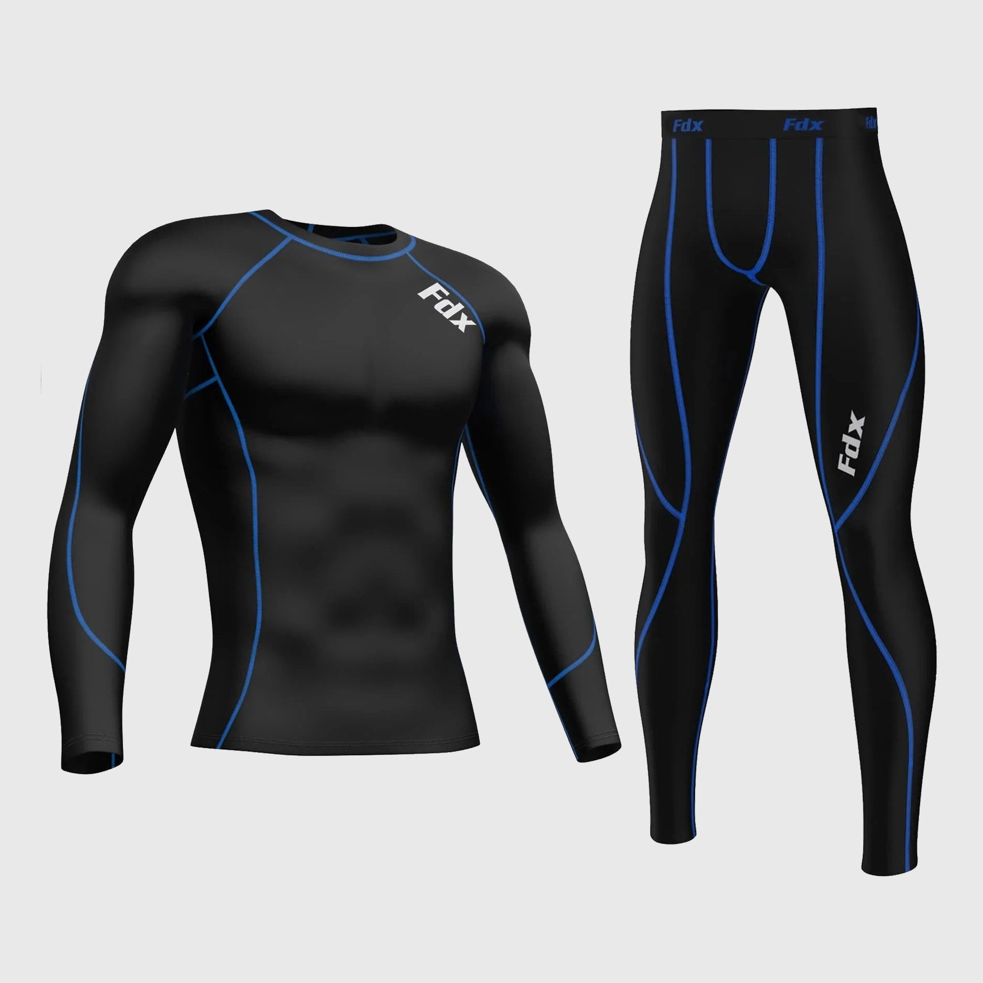 Fdx Men's Set Blue Thermolinx Compression Base Layer Shirt & Leggings