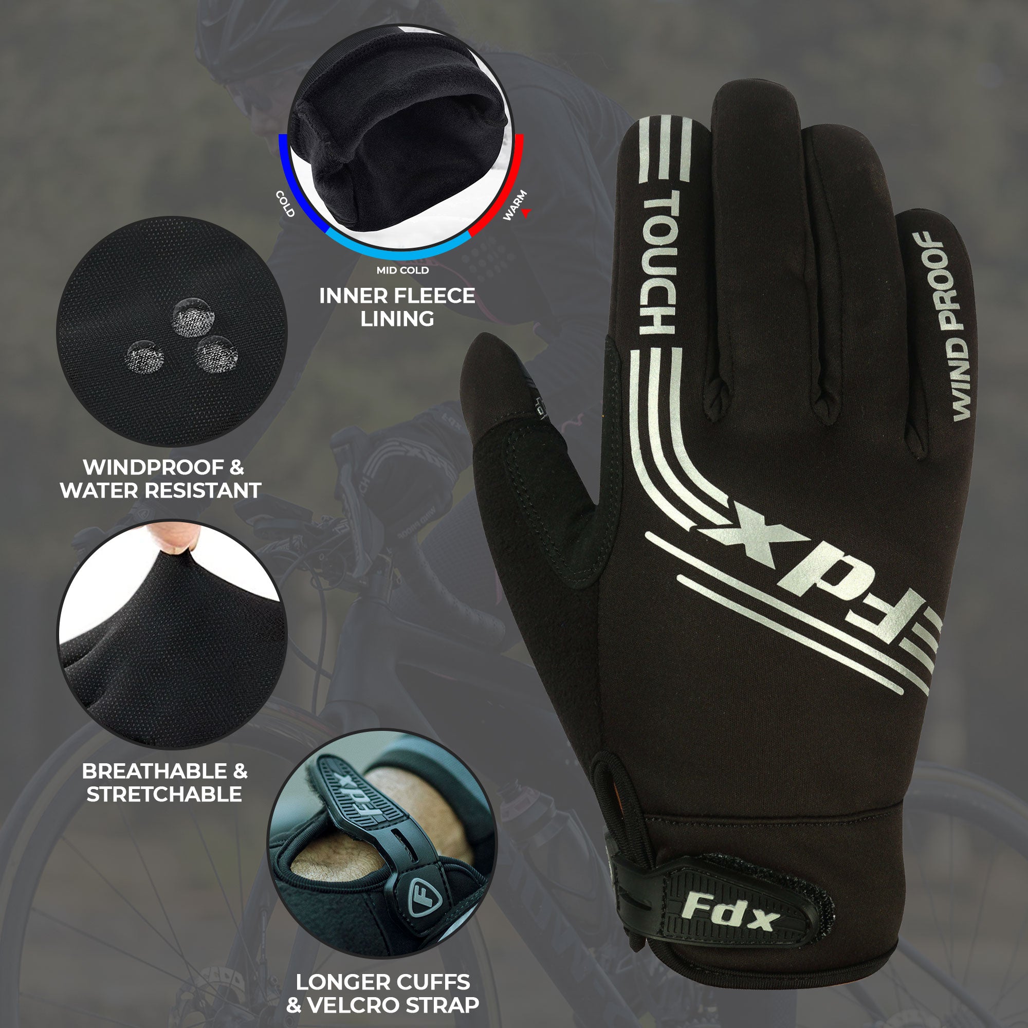 Fdx Subzero Black Full Finger Winter Cycling Gloves