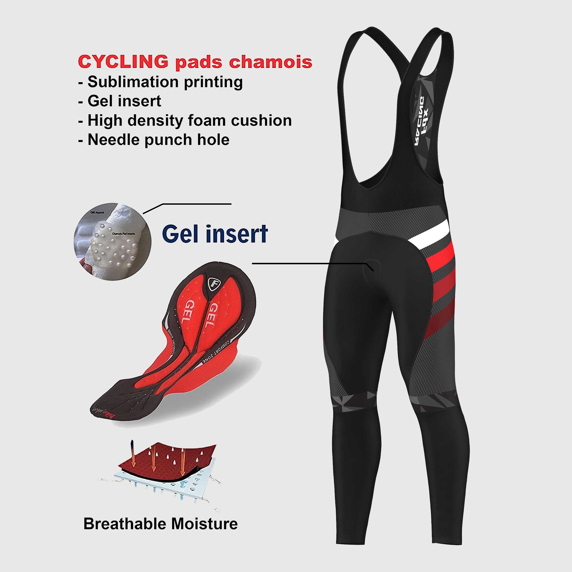Fdx Equin Men's Red Thermal Padded Cycling Bib Tights