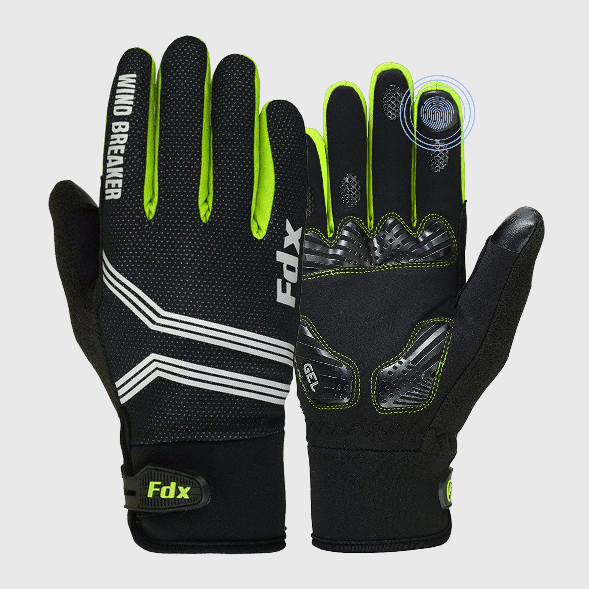 Fdx Dryrest Yellow Full Finger Gel Padded Winter Cycling Gloves