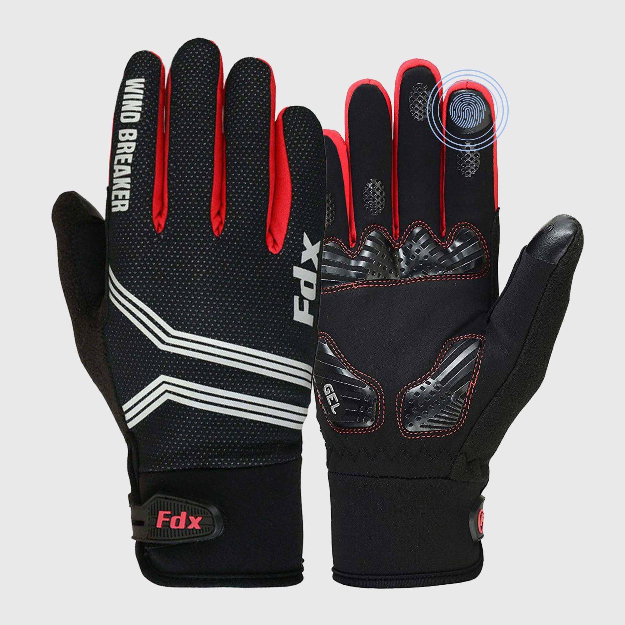 Fdx Dryrest Red Full Finger Gel Padded Winter Cycling Gloves