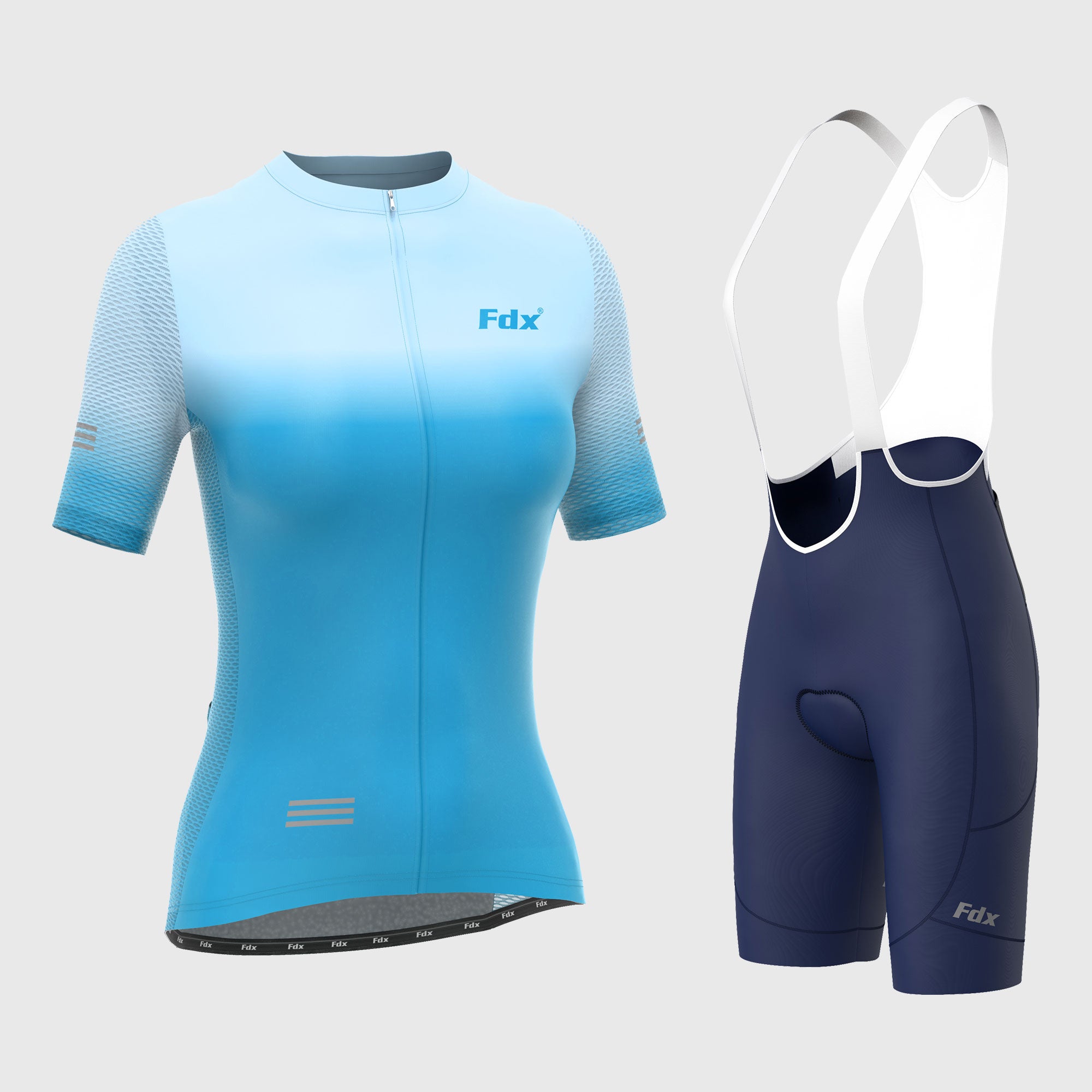 Fdx Women's Set Duo Blue Short Sleeve Cycling Jersey & Cargo Bib Shorts