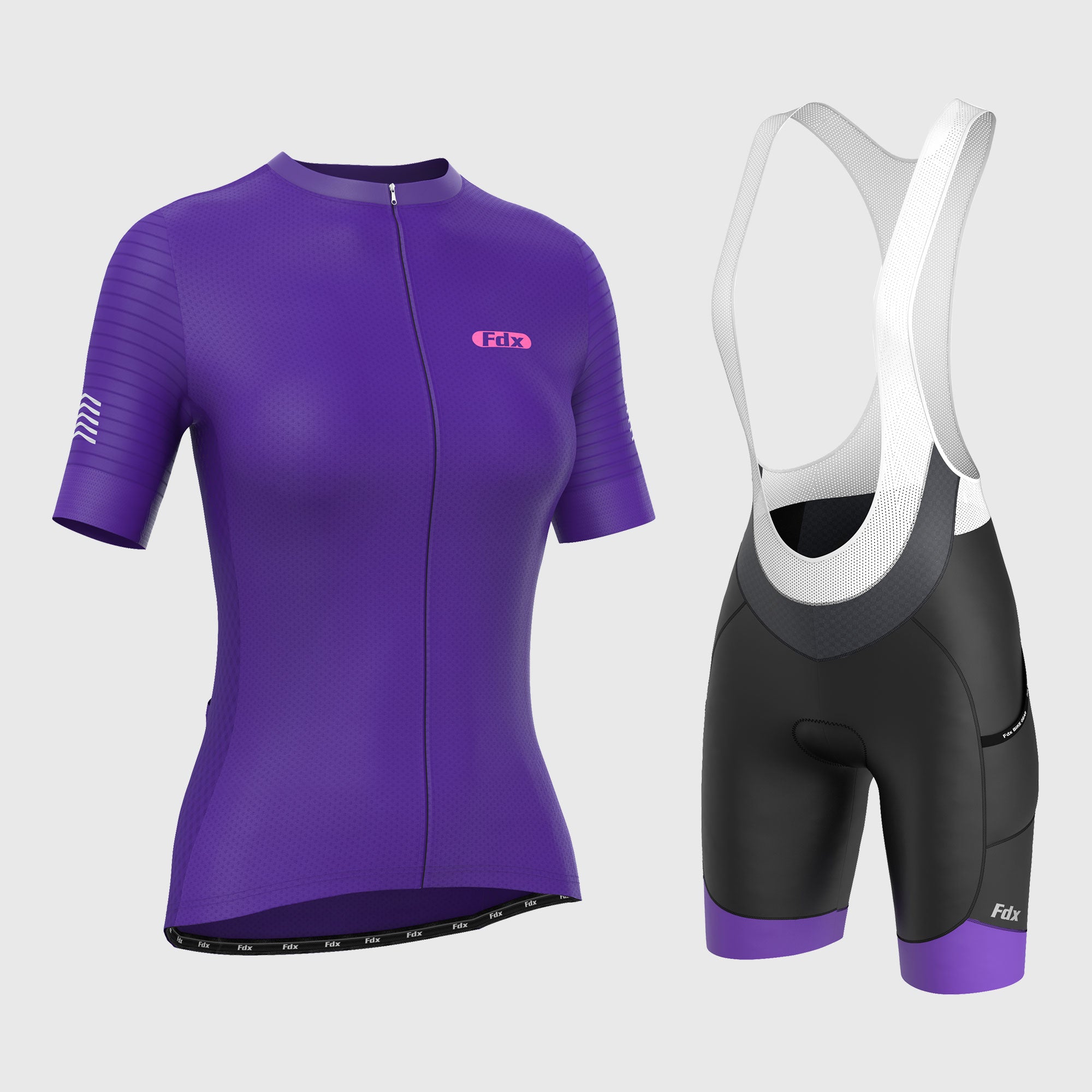 Fdx Women's Set Essential Purple Short Sleeve Cycling Jersey & Cargo Bib Shorts