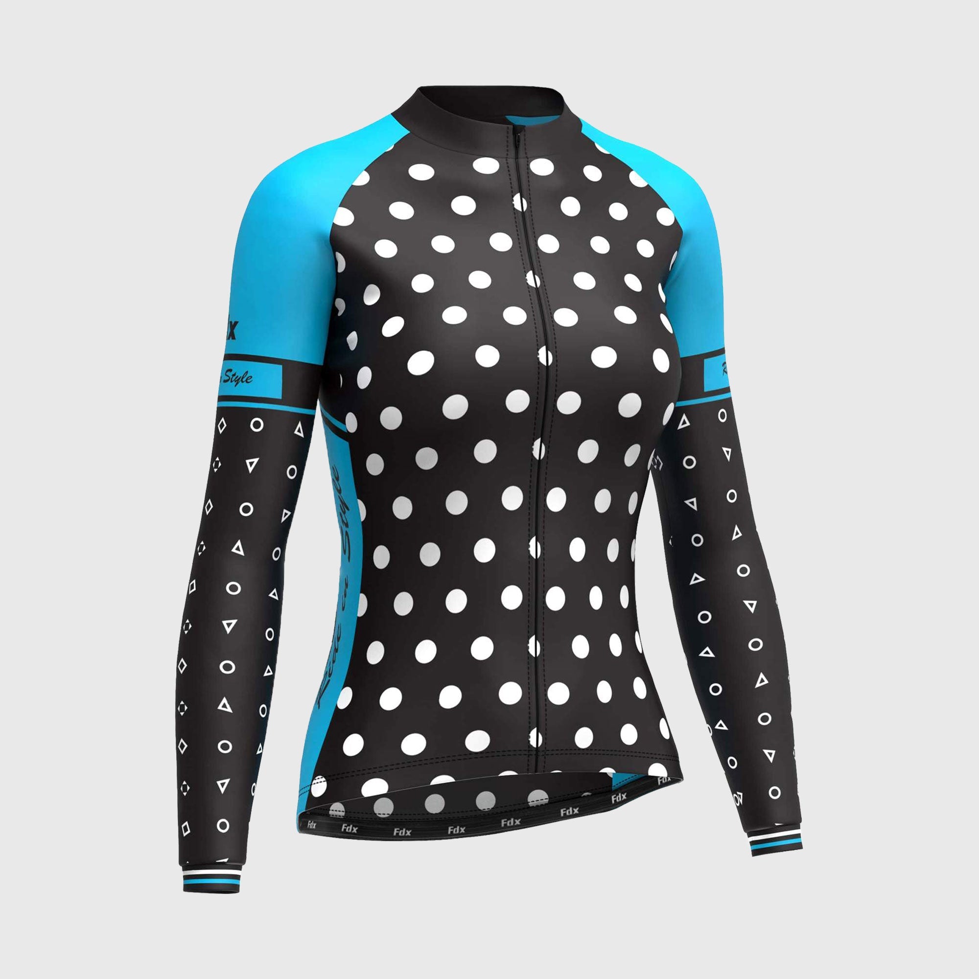 Fdx Polka Dots Sky Blue Women's Long Sleeve Winter Cycling Jersey