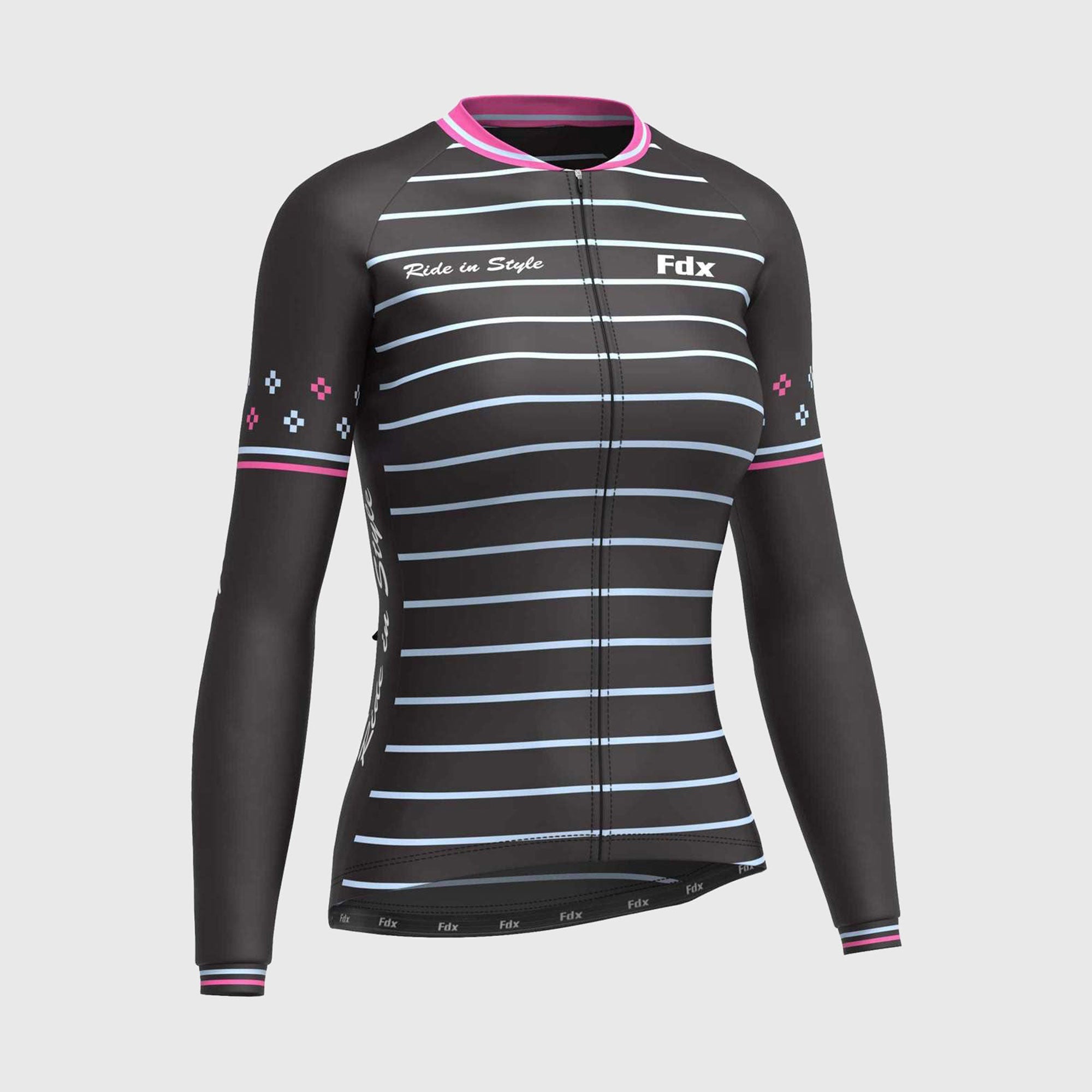 Fdx Ripple Pink Women's Fleeced Lined Winter Cycling Jersey