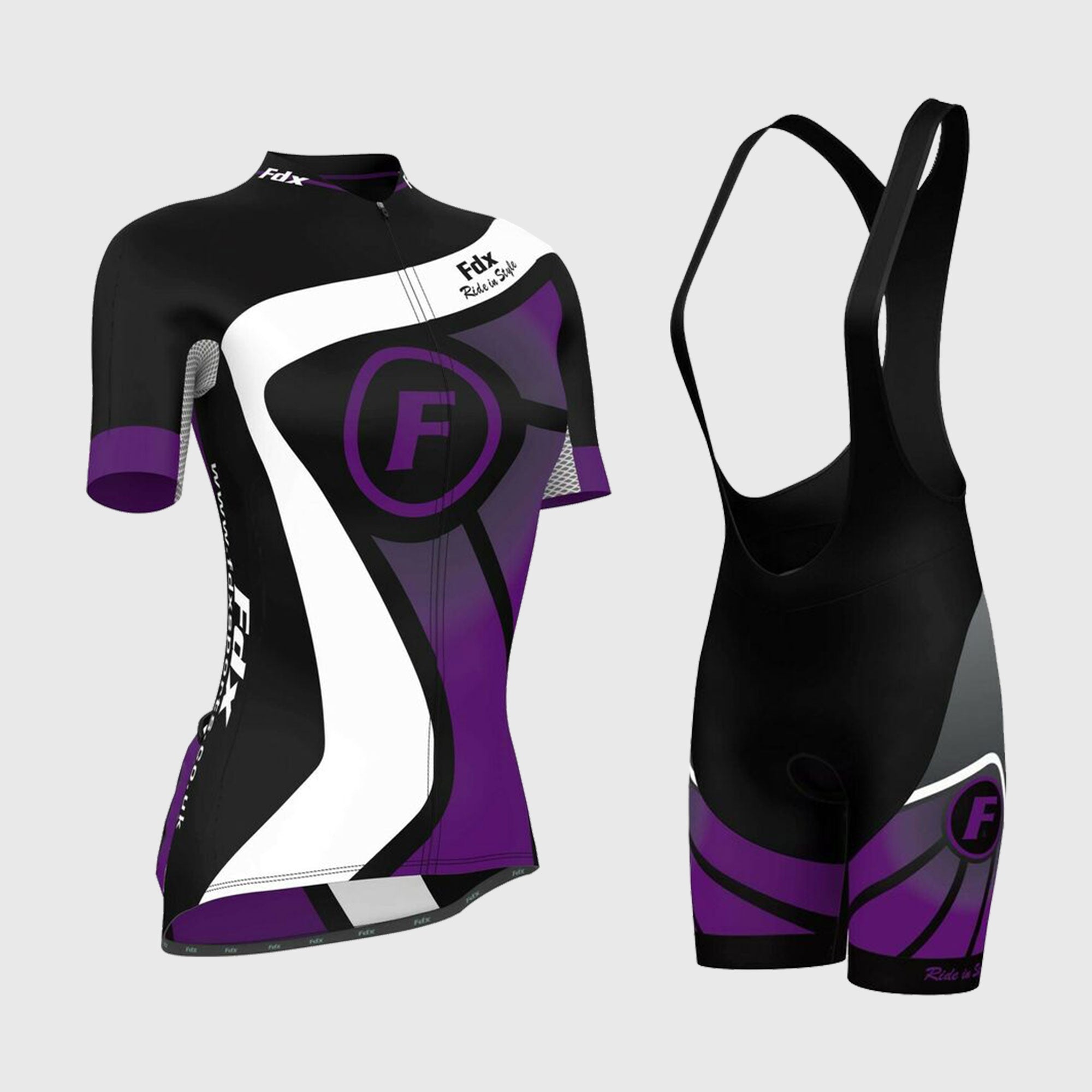 Fdx Women's Set Signature Purple Short Sleeve Cycling Jersey & Bib Shorts