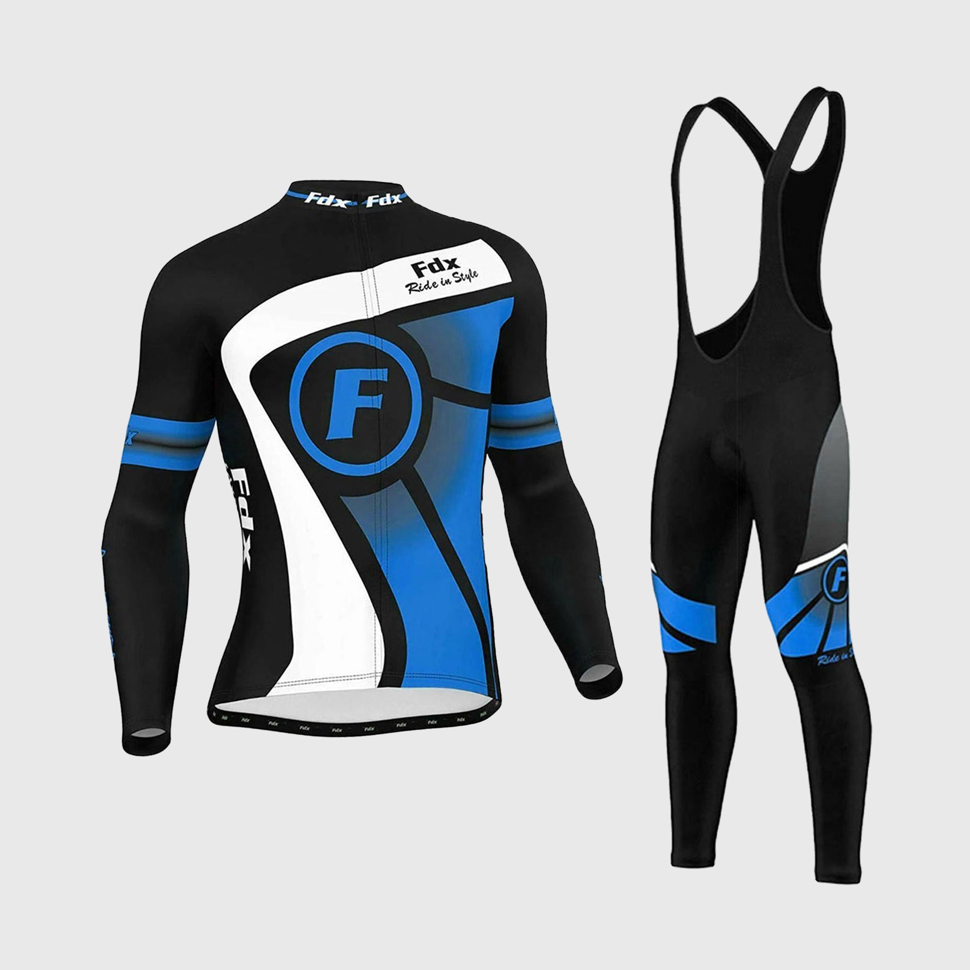 Fdx Men's Set Signature Thermal Roubaix Long Sleeve Cycling Jersey & Bib Tights - Blue