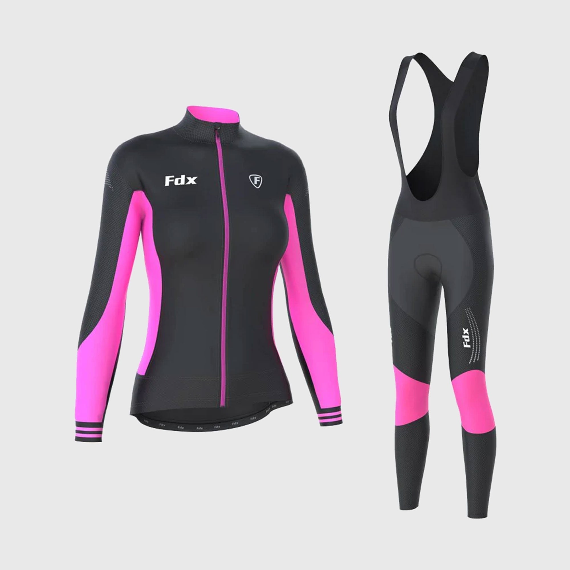 Fdx Women's Set Thermodream Thermal Long Sleeve Cycling Jersey & Bib Tights - Pink