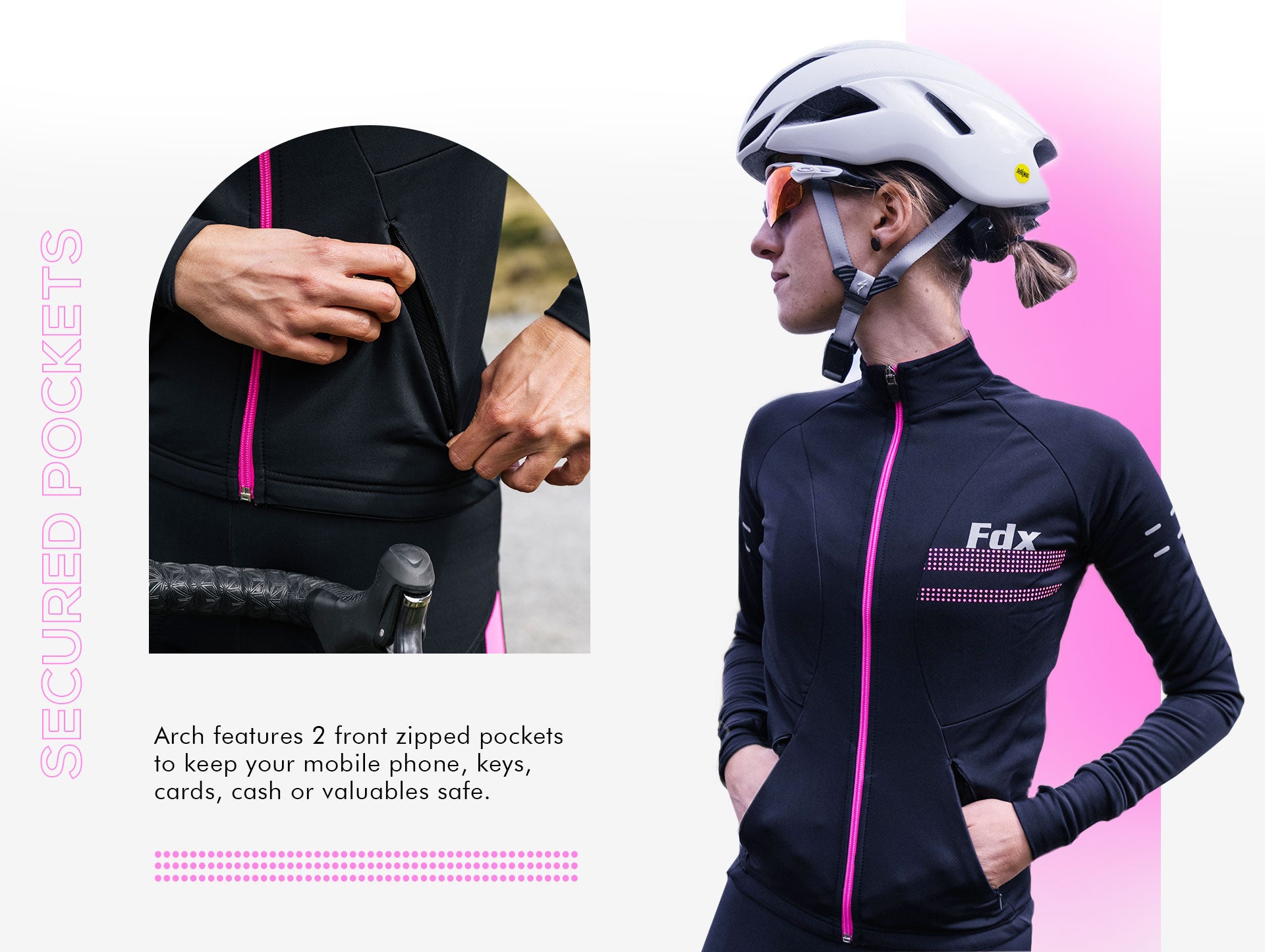 Fdx Women Black & Pink Thermal Cycling Long Sleeve Jersey Windproof Water Resistance Hi Viz Reflector & Pocket Winter Cycling Gear US