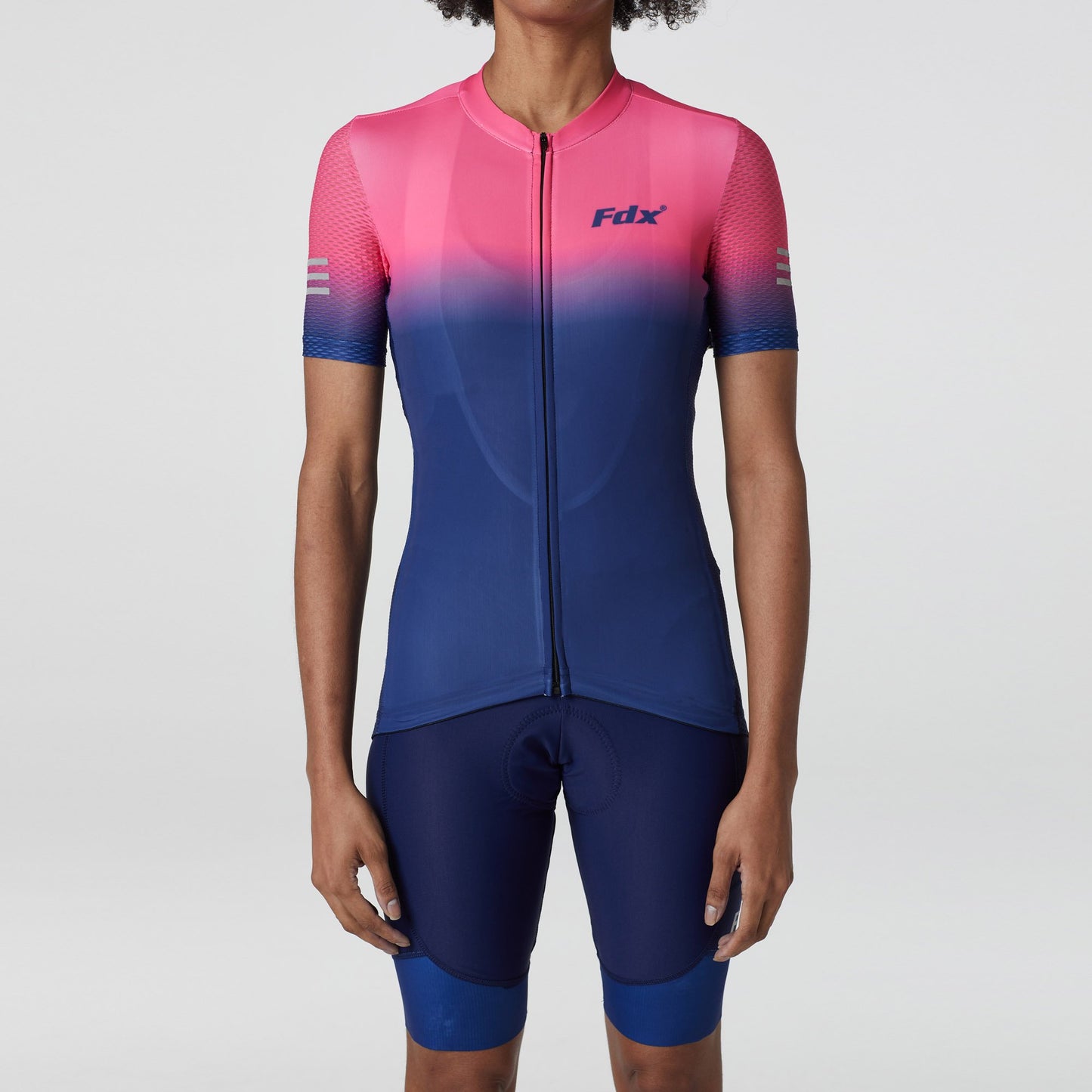 Fdx Women's Set Duo Pink / Blue Short Sleeve Cycling Jersey & Cargo Bib Shorts