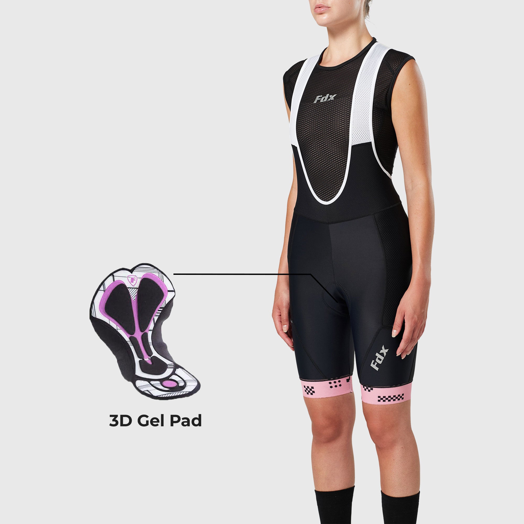 Fdx All Day Tea Pink Women's Padded Summer Cycling Cargo Bib Shorts