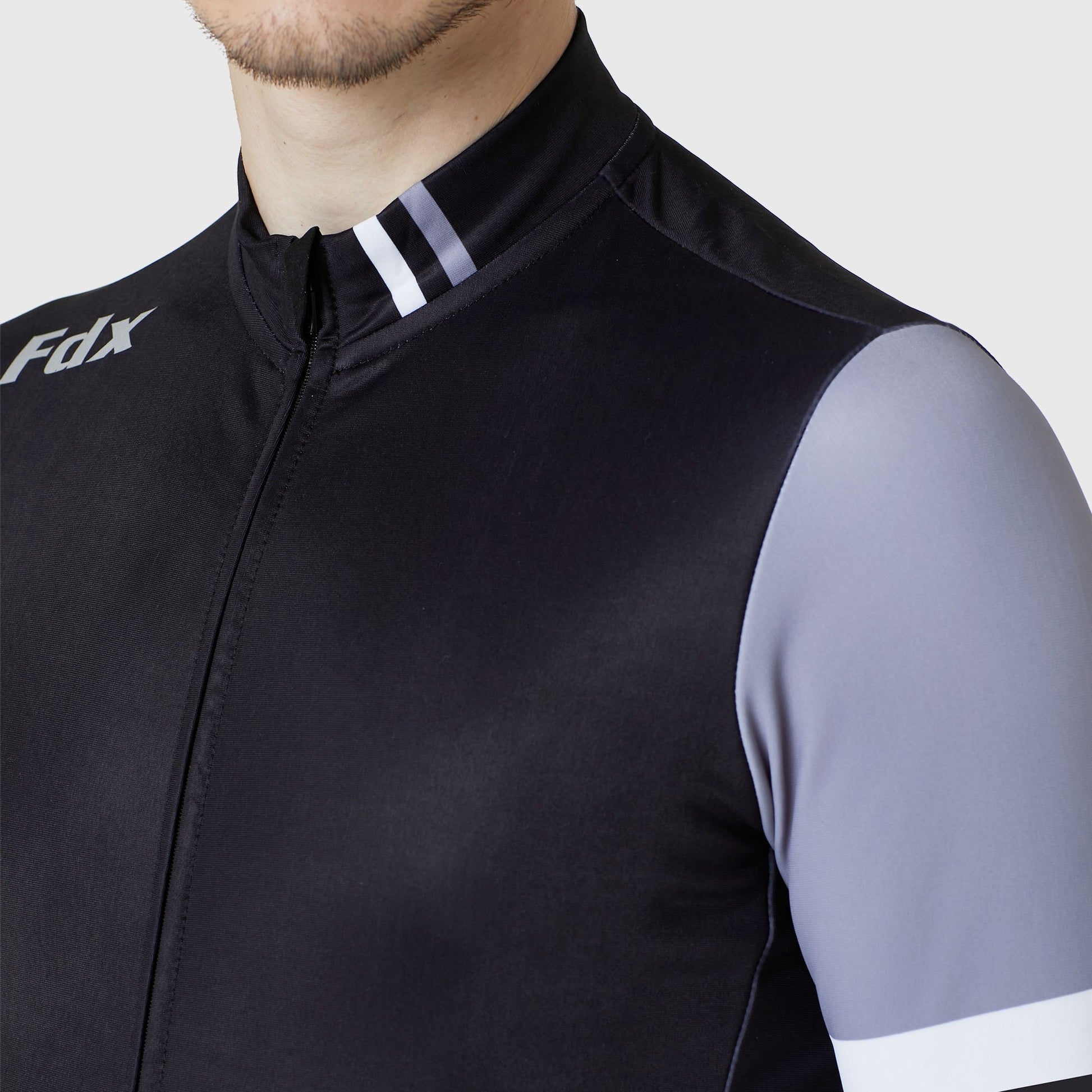 Fdx black & Grey Men Long Sleeve Thermal Cycling Jersey Water Resistant Reflected Strips Moist-Wicking lightweight & Pockets - Limited Edition US