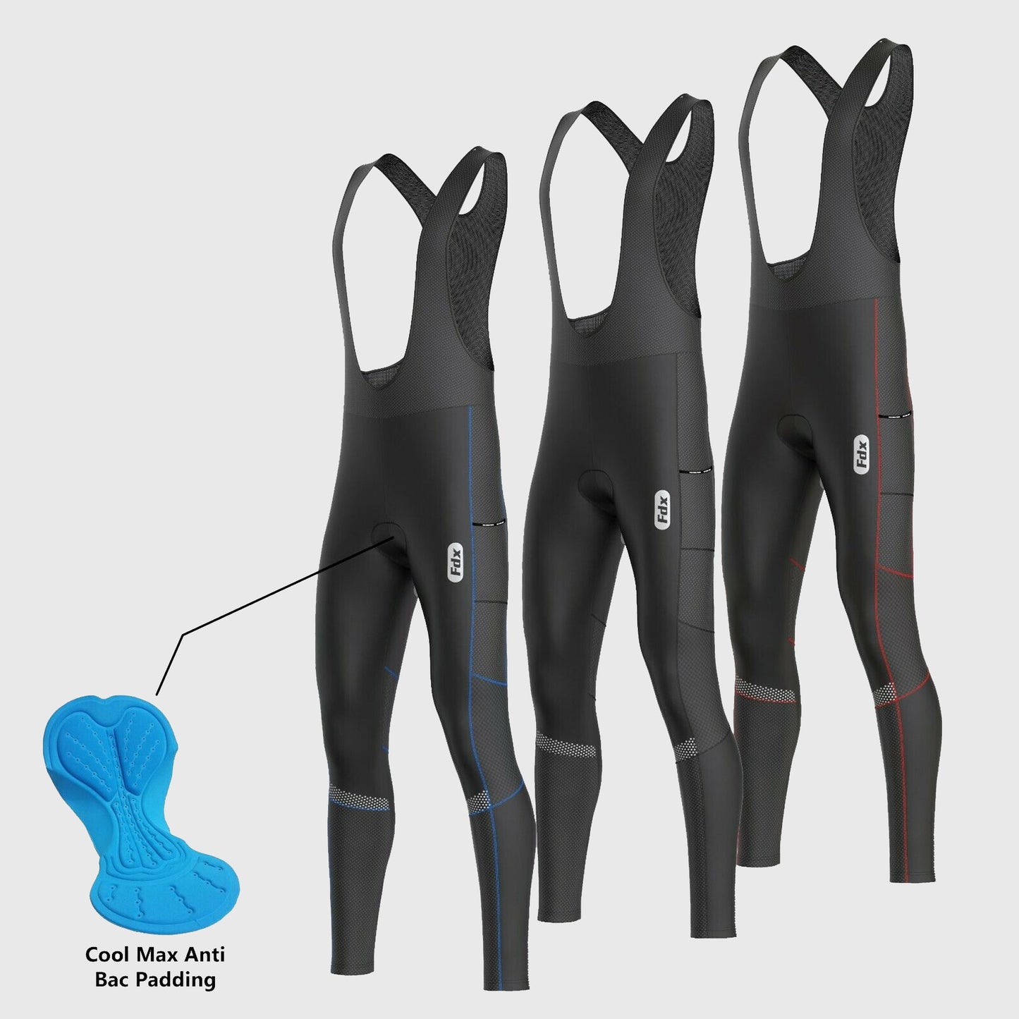 Fdx All Day Men's Blue Thermal Padded Cycling Bib Tights