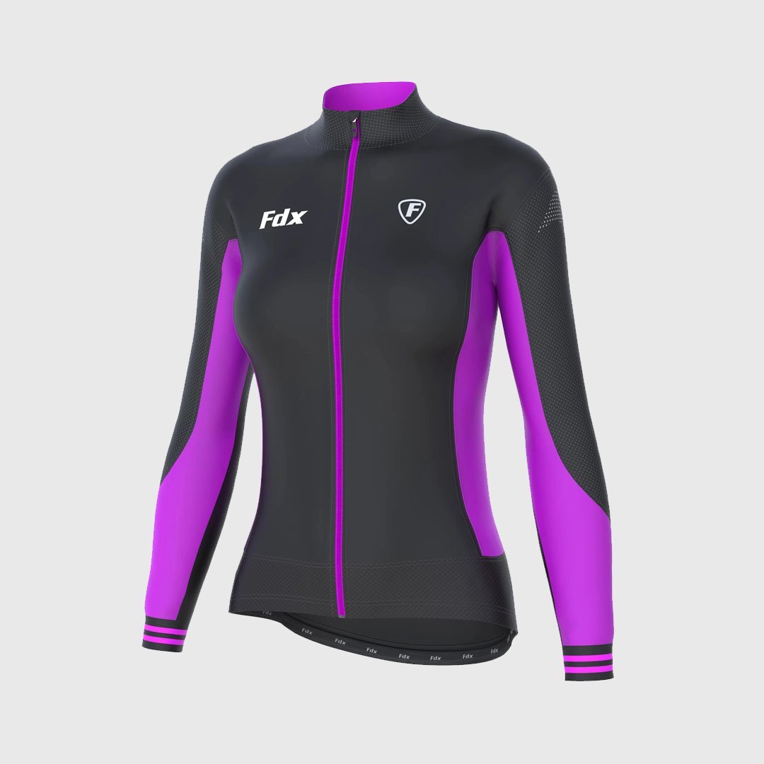 Fdx Women's Set Thermodream Thermal Long Sleeve Cycling Jersey & Bib Tights - Purple