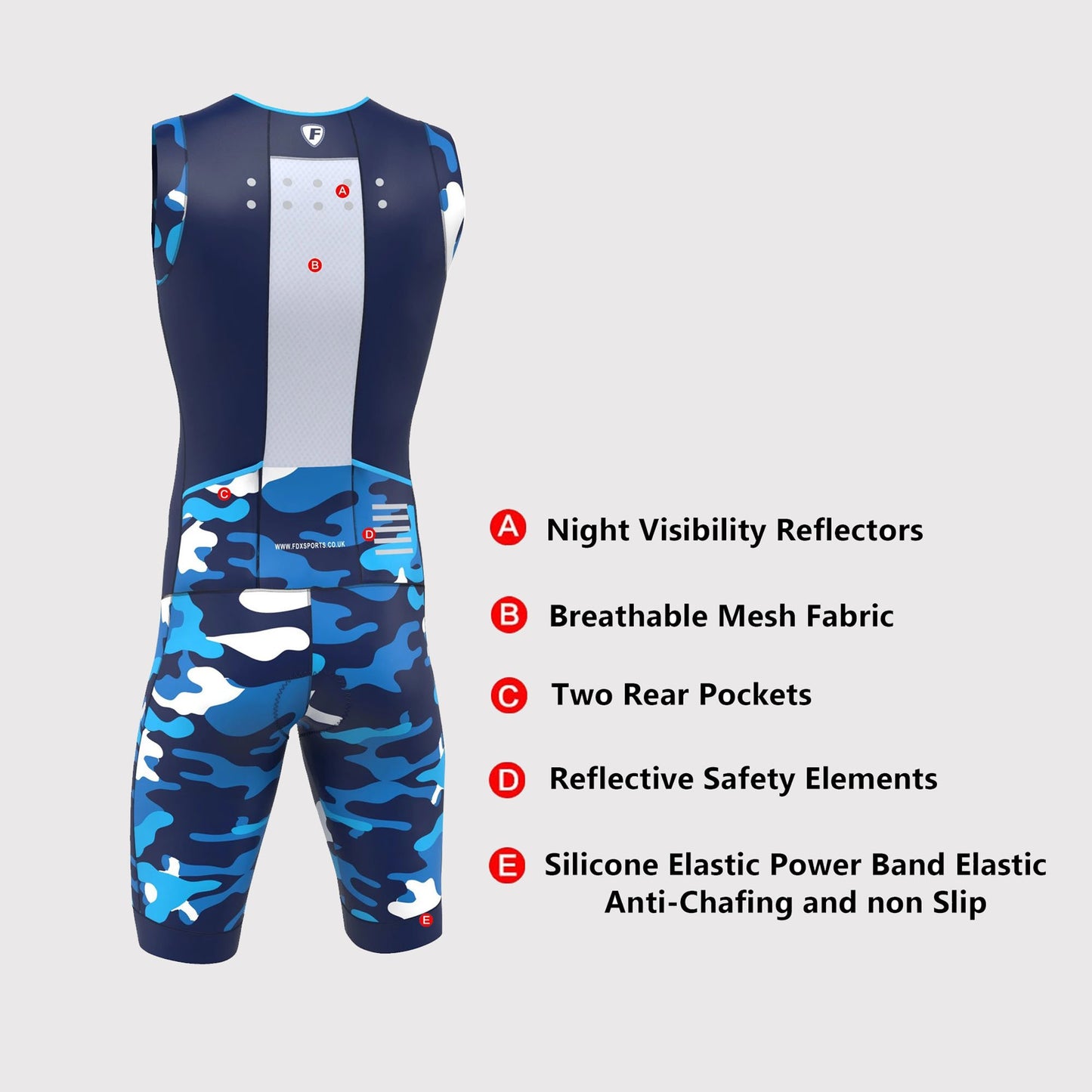 Fdx Camouflage Blue Men's Padded Triathlon Suit