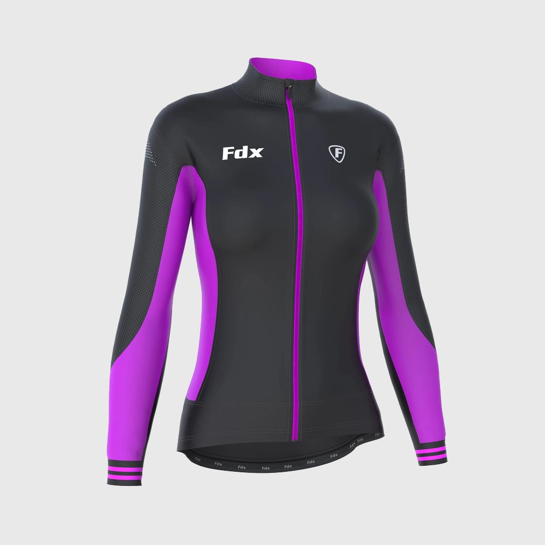 Fdx Women's Set Thermodream Thermal Long Sleeve Cycling Jersey & Bib Tights - Purple