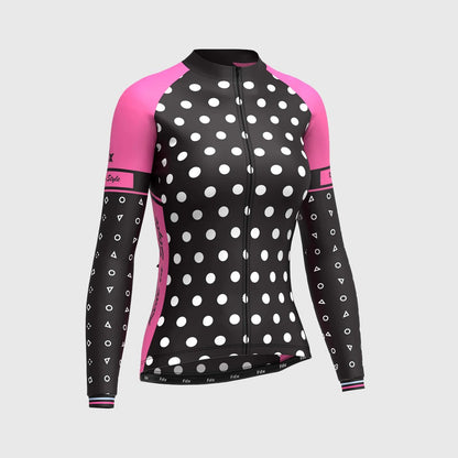 Fdx Women's Set Polka Dots Thermal Long Sleeve Cycling Jersey & Bib Tights - Pink