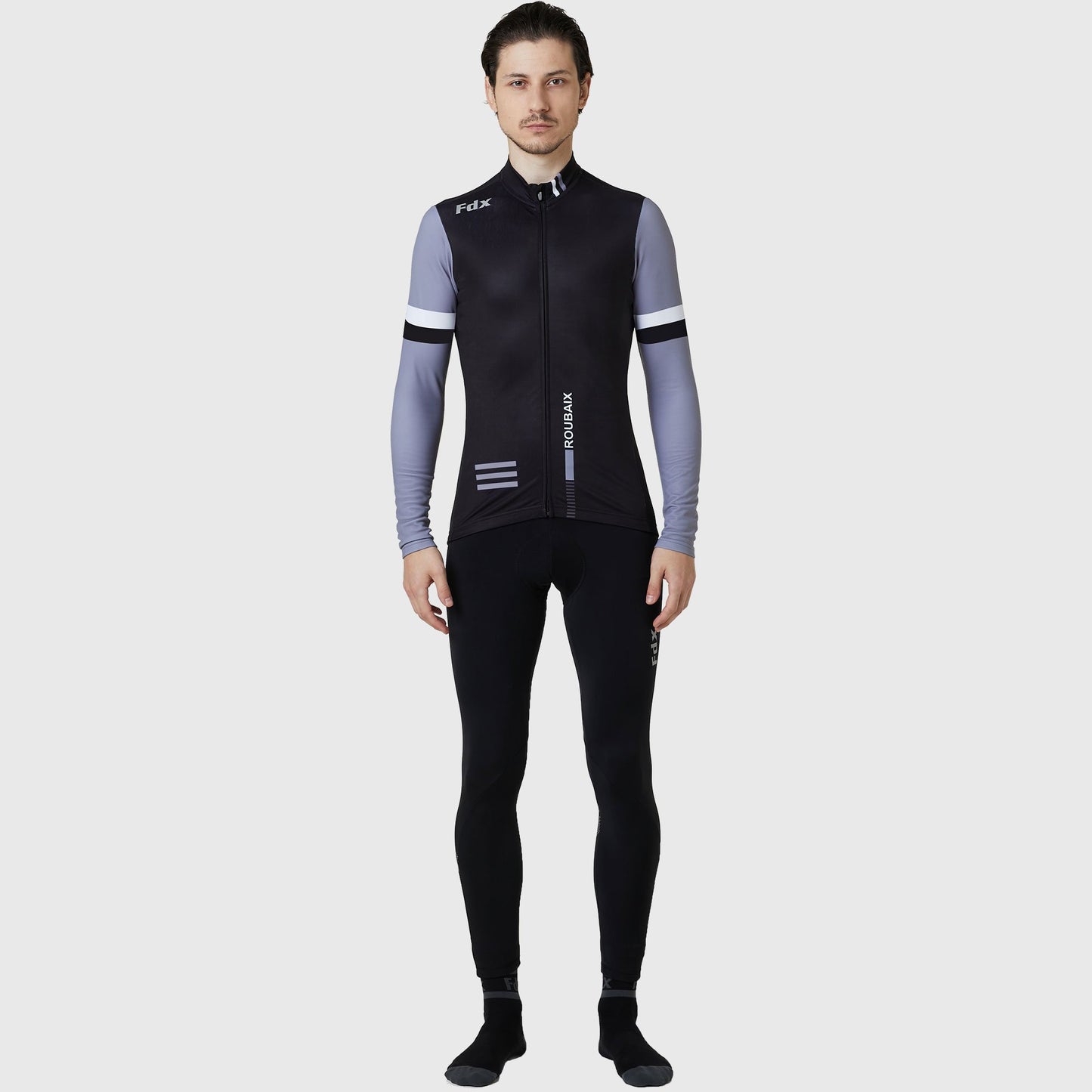 Fdx Men's Set Limited Edition Thermal Roubaix Long Sleeve Cycling Jersey & Bib Tights - Black