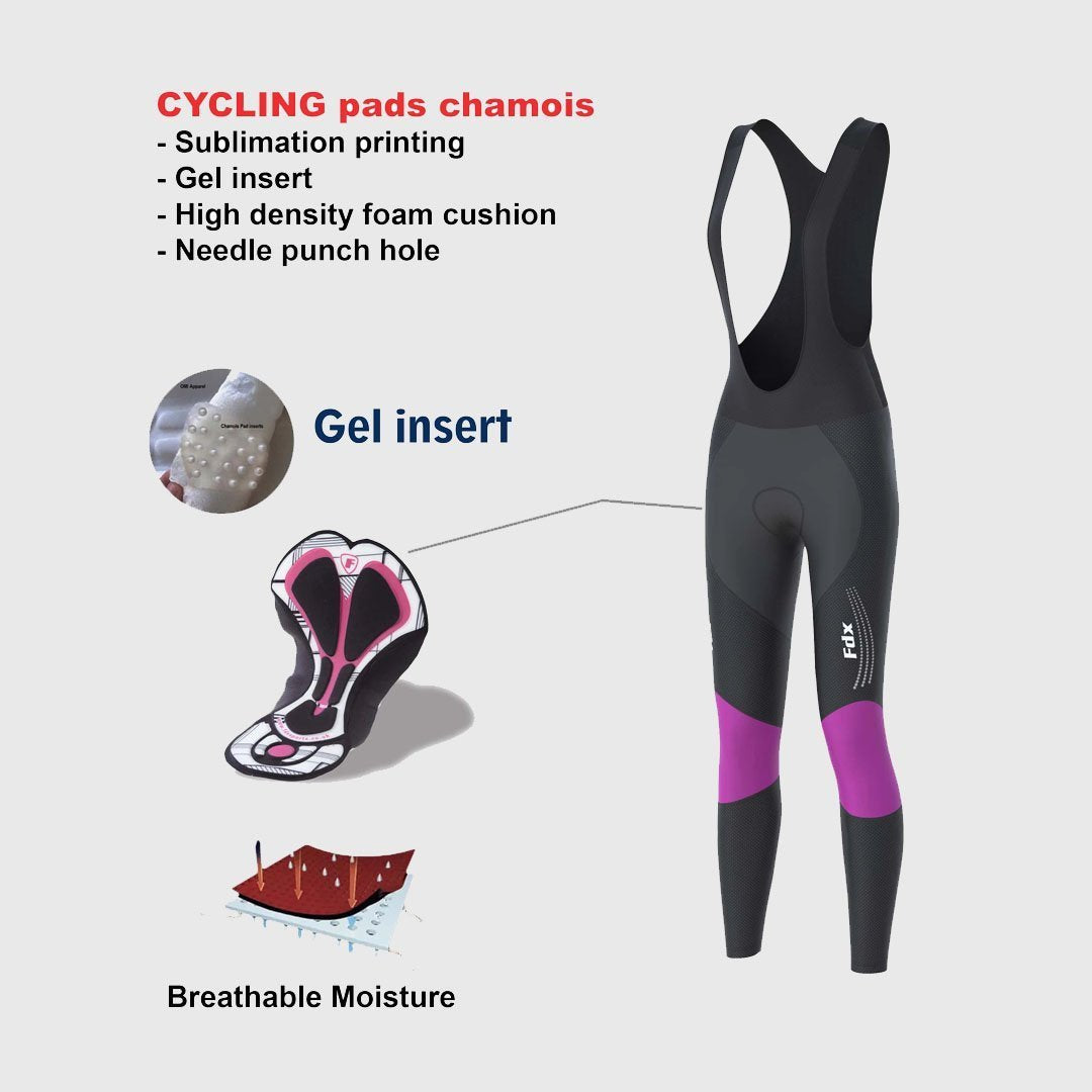 Fdx Women's Set Thermodream Thermal Long Sleeve Cycling Jersey & Bib Tights - Purple