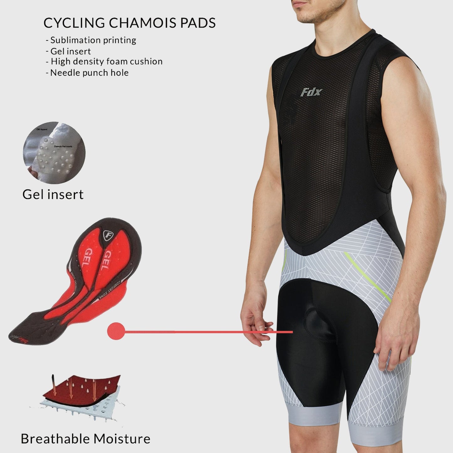 Fdx Classic II Grey Men's Padded Summer Cycling Bib Shorts