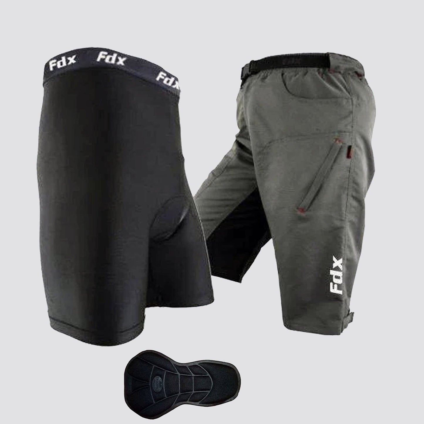 Fdx Drifter Grey Men's MTB Padded Summer Cycling Shorts