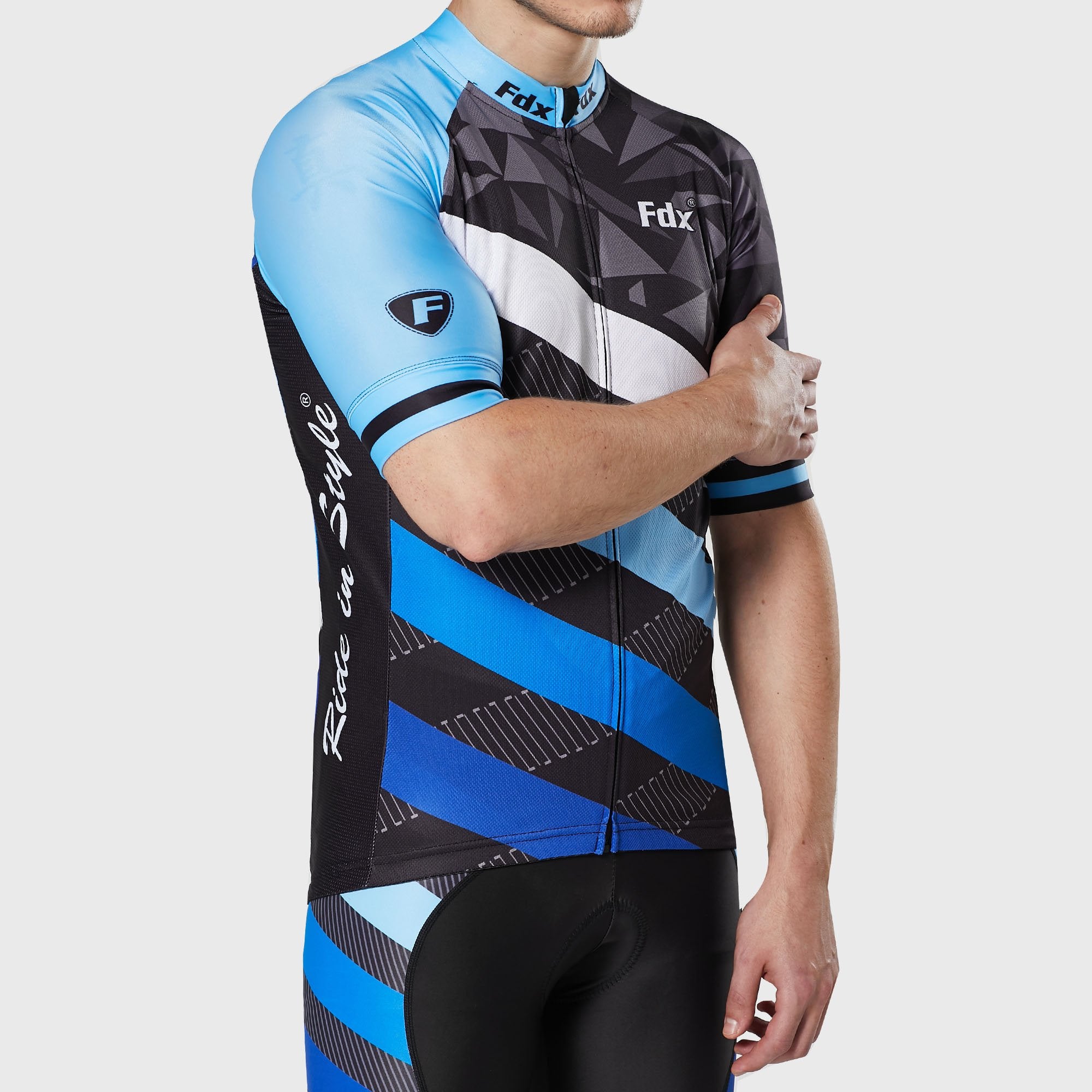 Fdx Equin Blue Men's Short Sleeve Summer Cycling Jersey