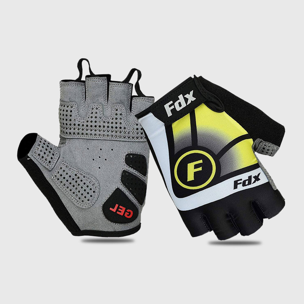 Fdx Signature Padded Short Finger Summer Cycling Gloves Red, Yellow & Blue