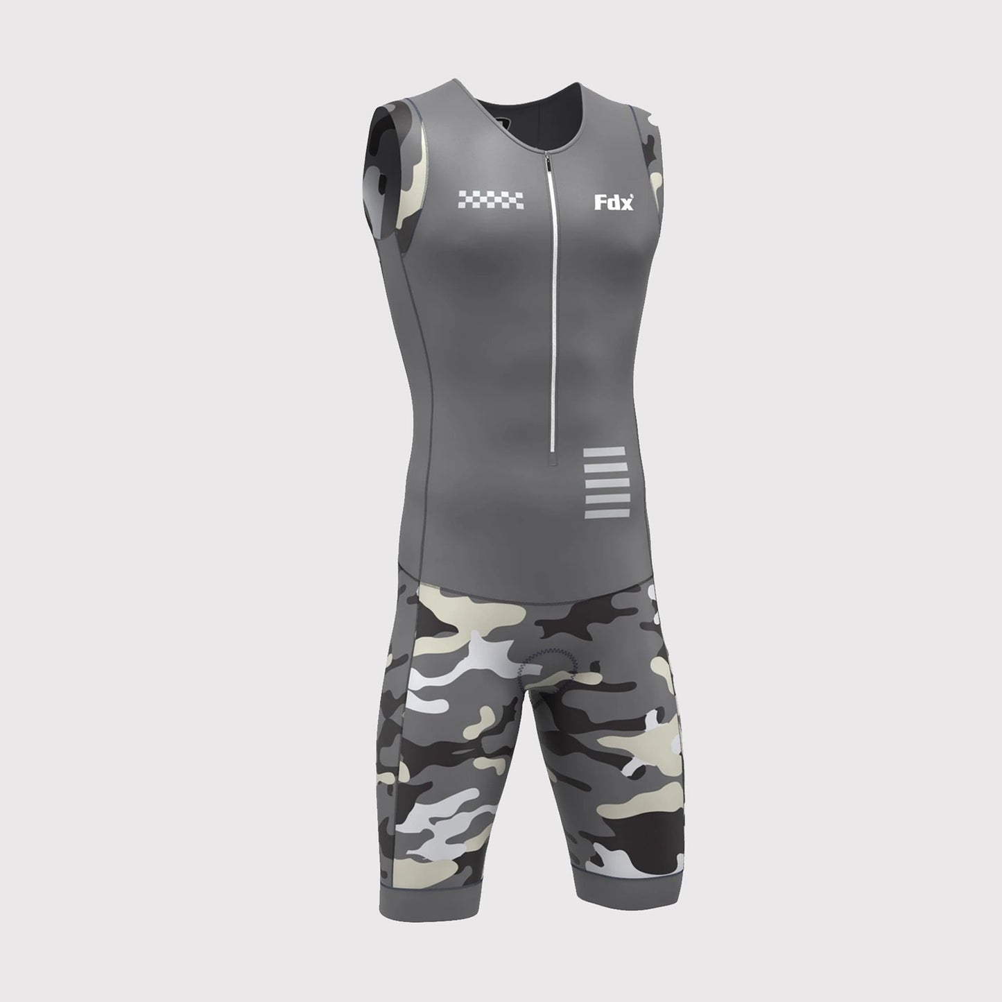 Fdx Camouflage Grey Men's Padded Triathlon Suit