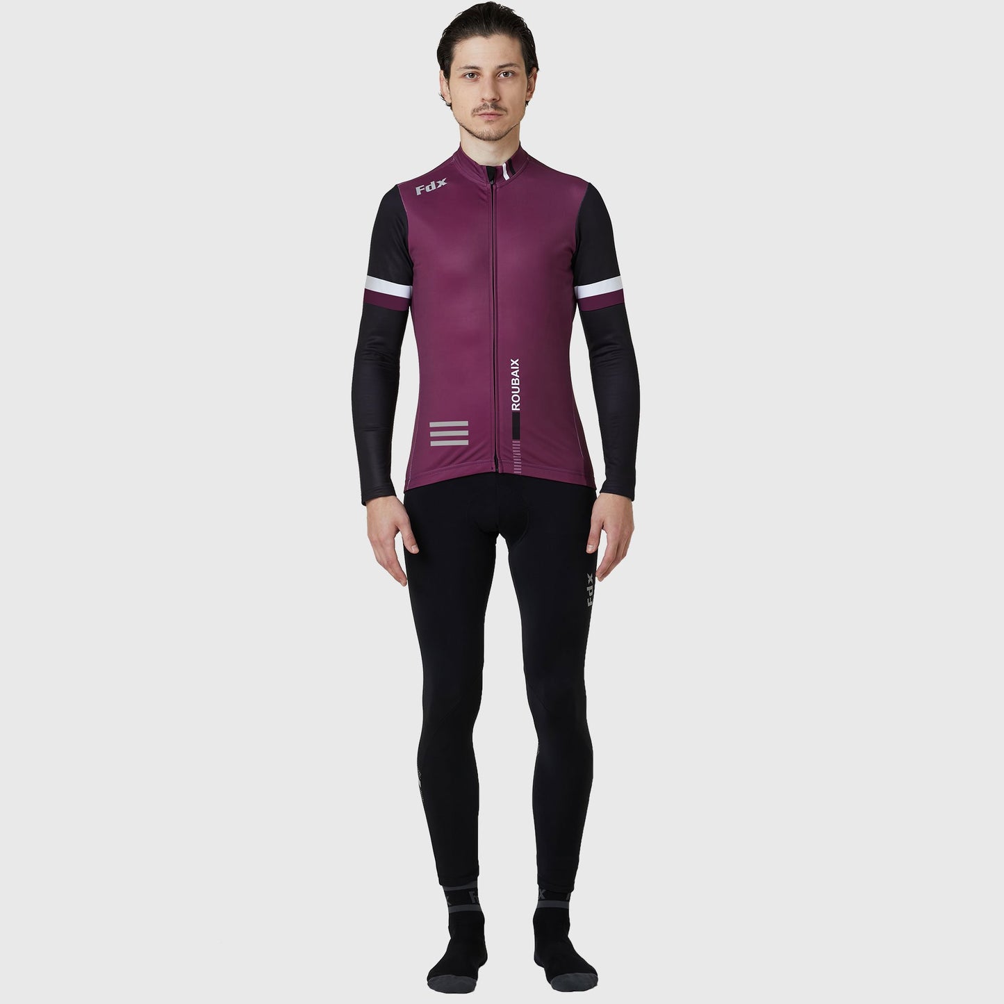 Fdx Men's Set Limited Edition Thermal Roubaix Long Sleeve Cycling Jersey & Bib Tights - Purple