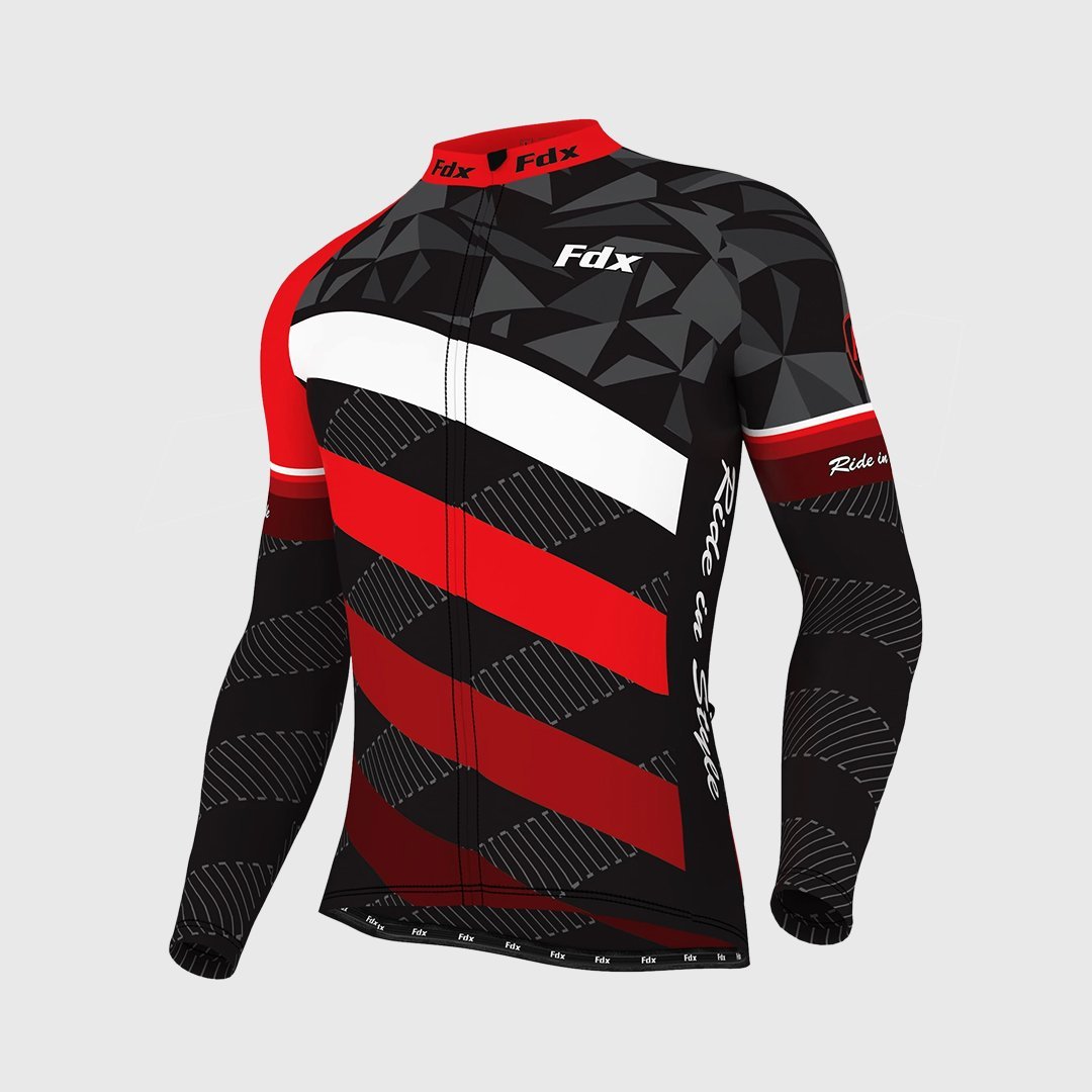 Fdx Equin Men's Red Thermal Roubaix Long Sleeve Cycling Jersey