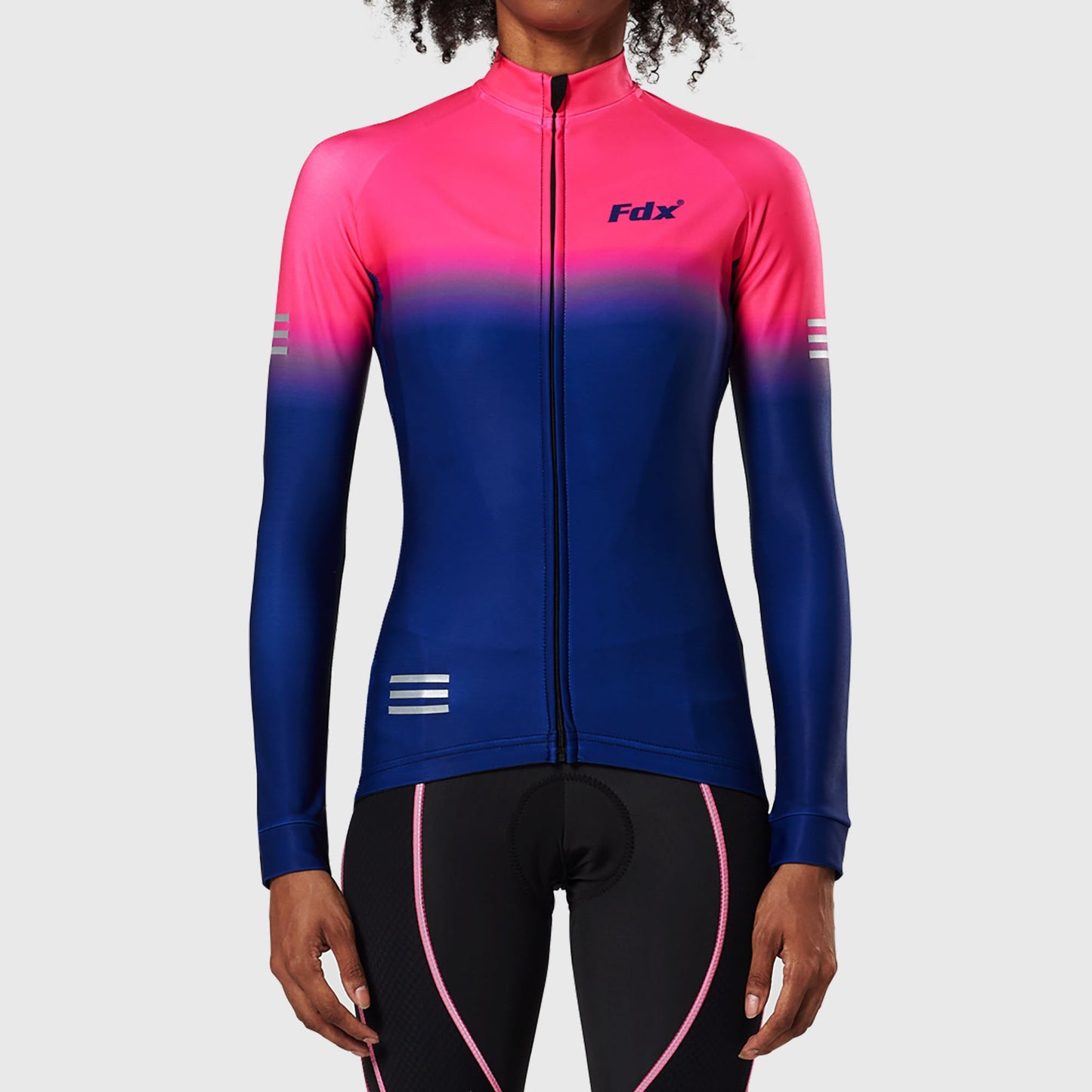 Fdx Women's Set Duo Thermal Long Sleeve Cycling Jersey & Bib Tights - Pink / Blue