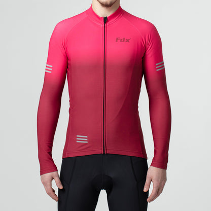 Fdx Men's Set Duo Thermal Roubaix Long Sleeve Cycling Jersey & Bib Tights - Pink / Maroon