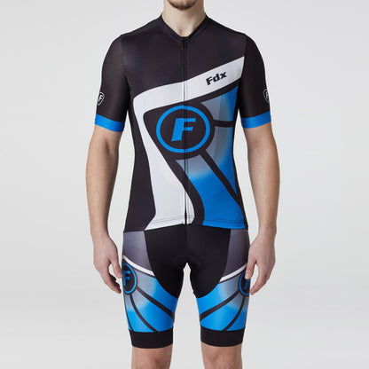 Fdx Men's Set Signature Blue Short Sleeve Summer Cycling Jersey & Bib Shorts