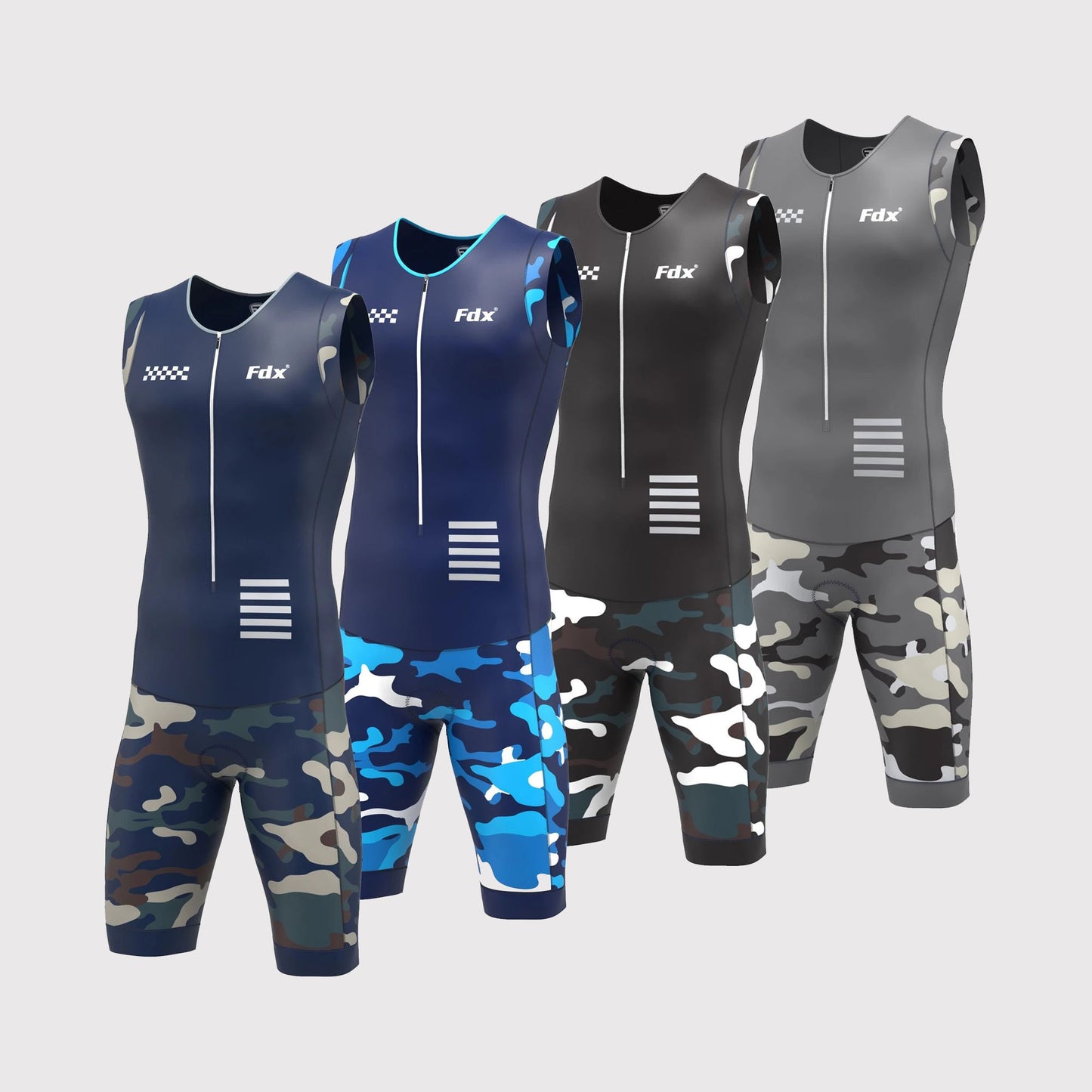 Fdx Camouflage Navy Blue Men's Padded Triathlon Suit