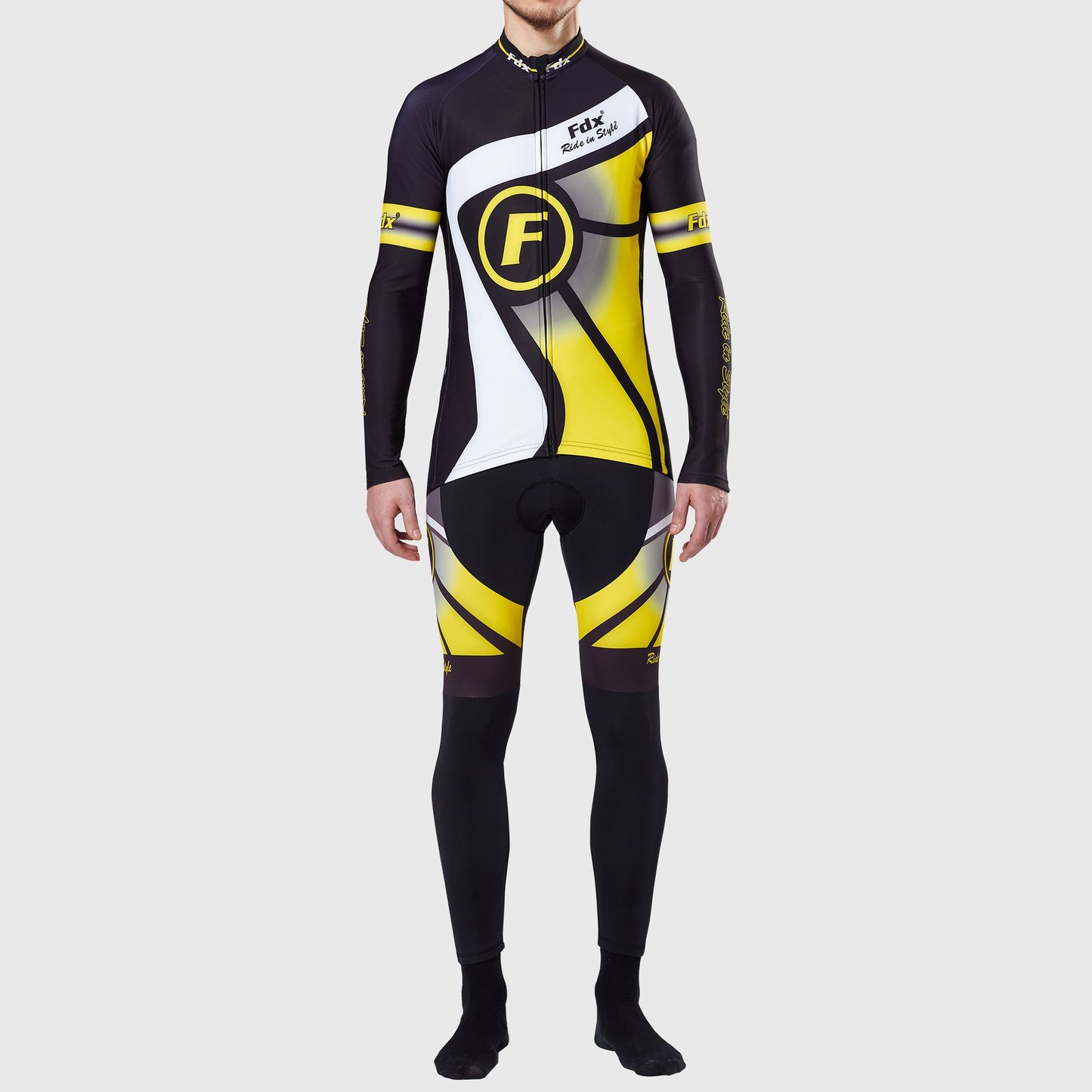 Fdx Men's Set Signature Thermal Roubaix Long Sleeve Cycling Jersey & Bib Tights - Yellow