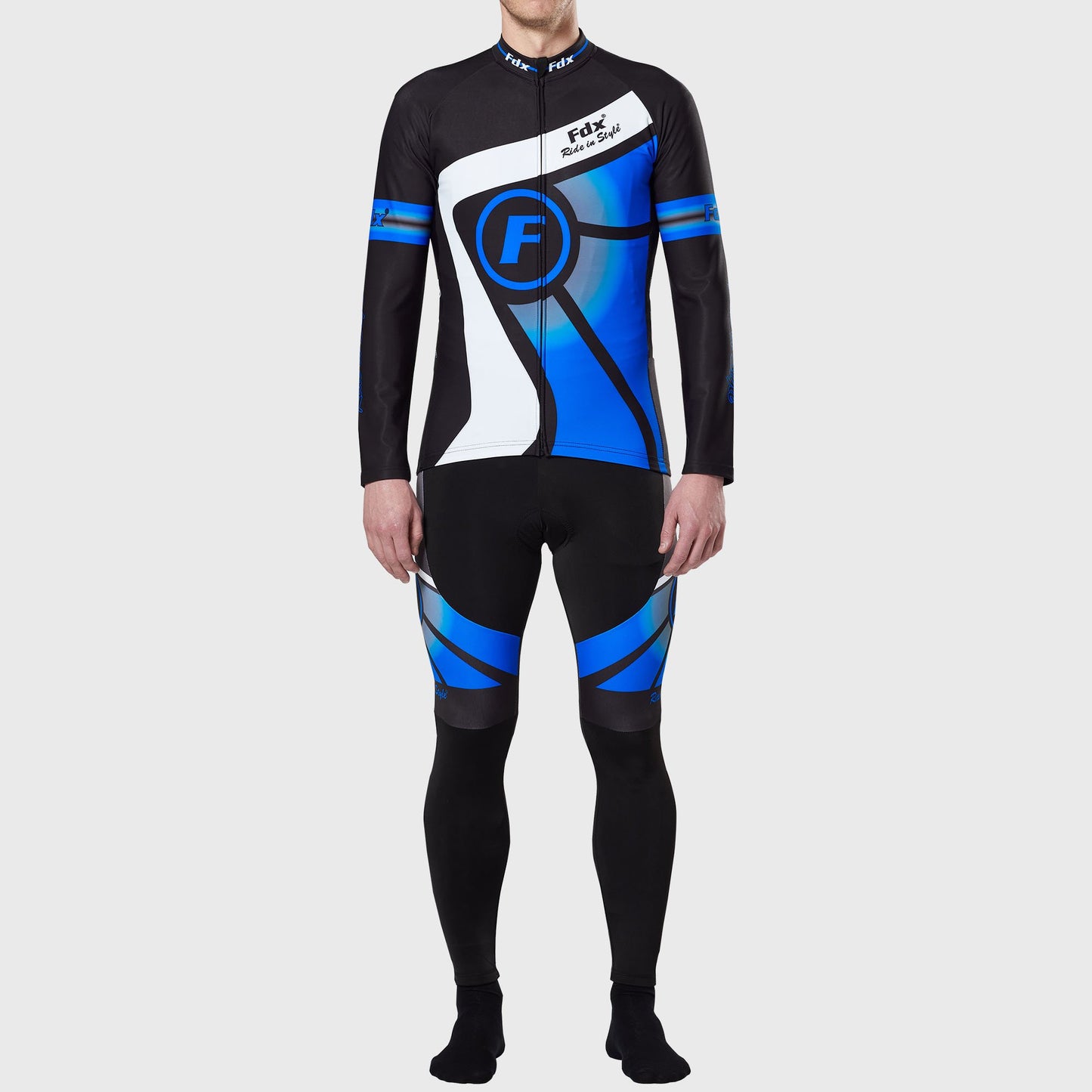 Fdx Men's Set Signature Thermal Roubaix Long Sleeve Cycling Jersey & Bib Tights - Blue