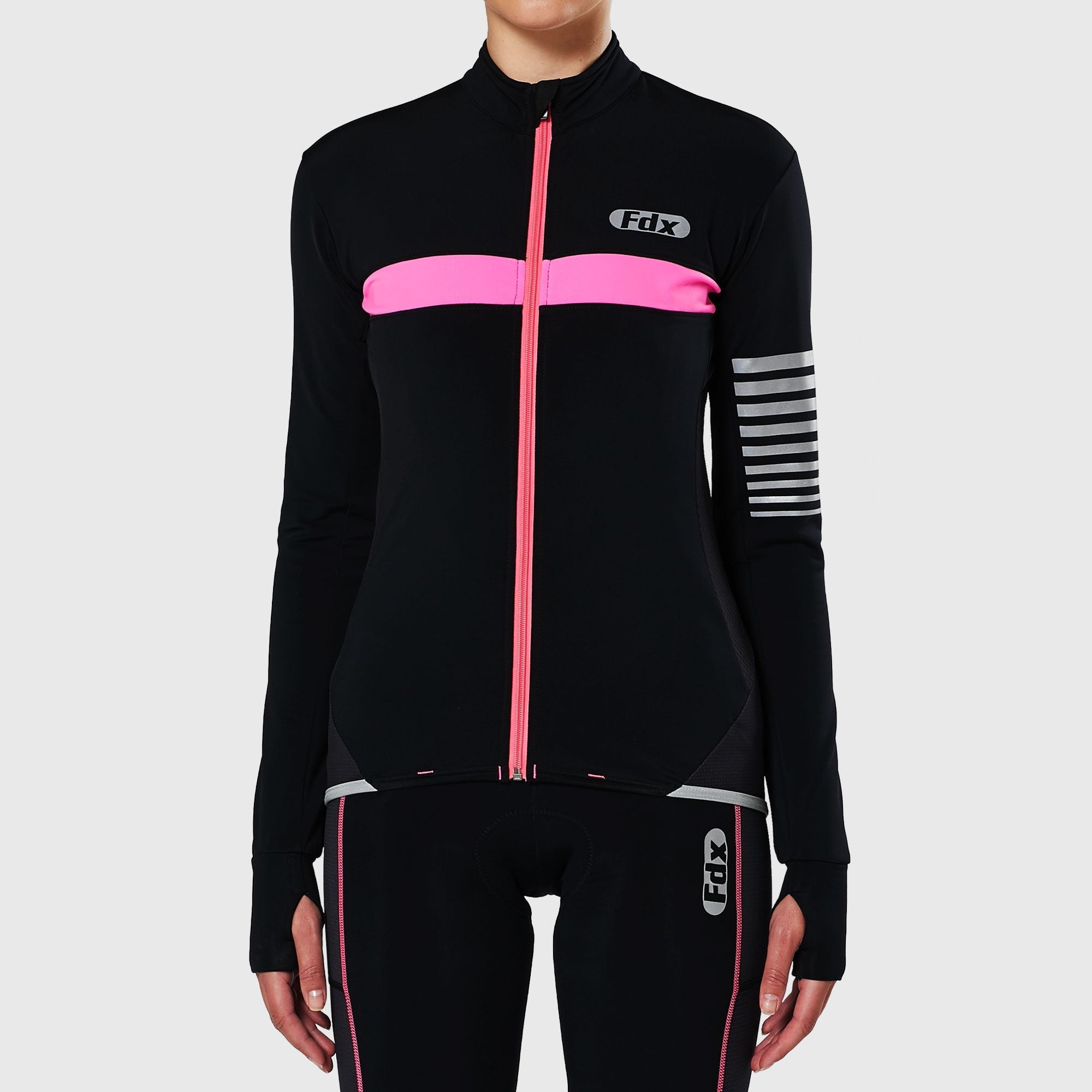 Fdx Women's Set All Day Thermal Roubaix Long Sleeve Cycling Jersey & Cargo Bib Tights - Pink