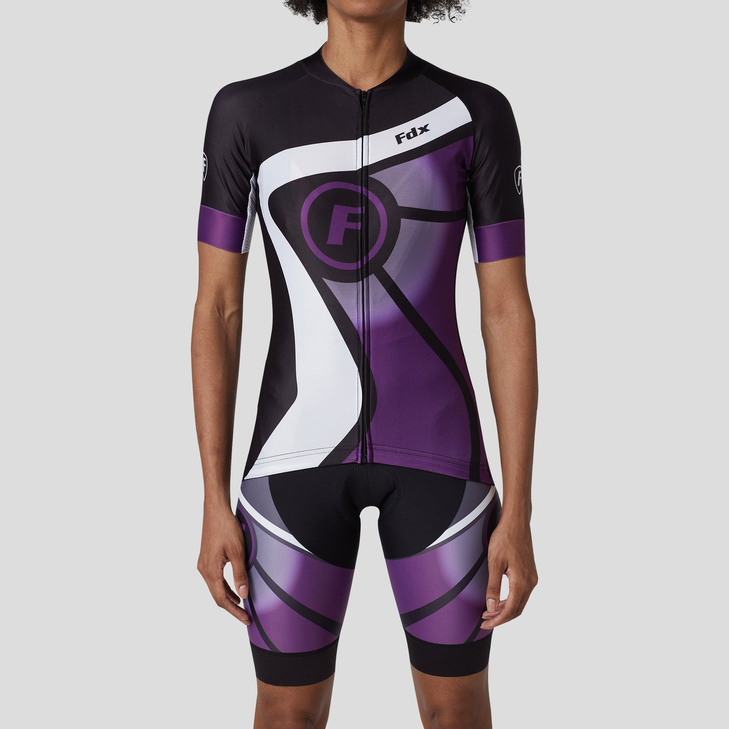 Fdx Women's Set Signature Purple Short Sleeve Cycling Jersey & Bib Shorts